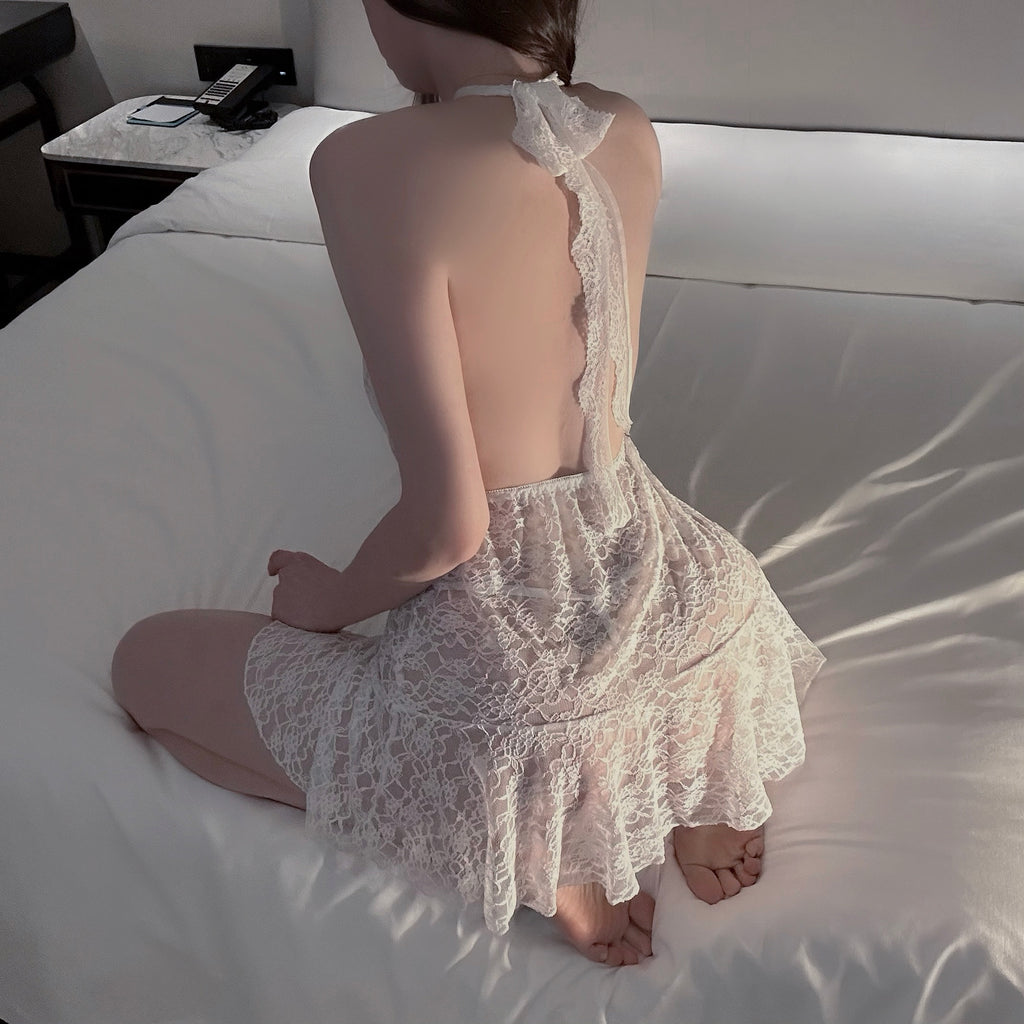 Floral Lace Babydoll with Ruffled Hem and Scalloped Trim