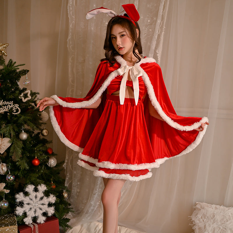 Velvet Santa Costume with Furry Trim and Matching Santa Hat