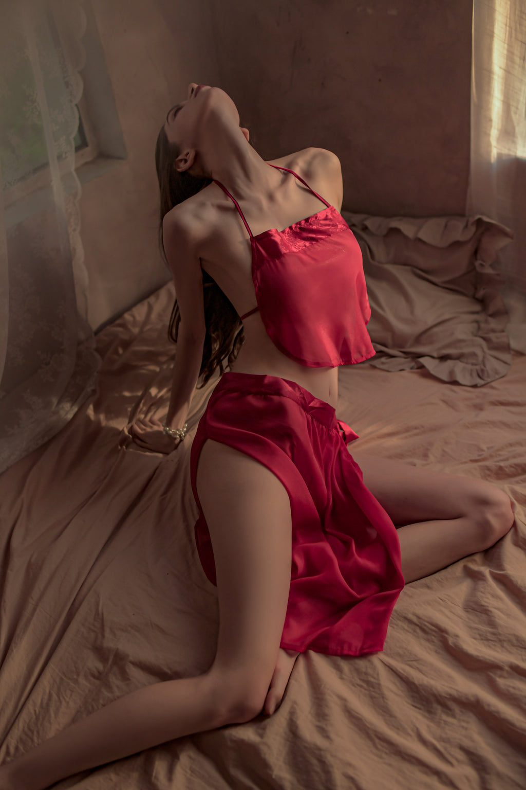 Sexy Sheer Mesh Ancient Chinese 3-Piece Lingerie Set – Elegant Hanfu-Inspired Belly Dance Top & Homewear Ensemble
