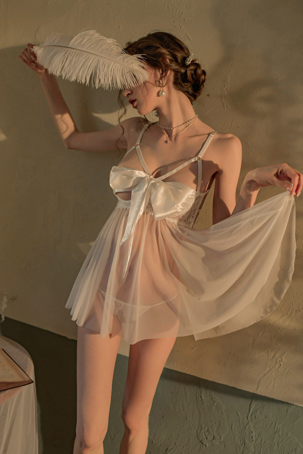 Lace-Up Cutout Teddy      lace-up teddy, nude lingerie, cutout detail, sheer mesh, delicate & seductive