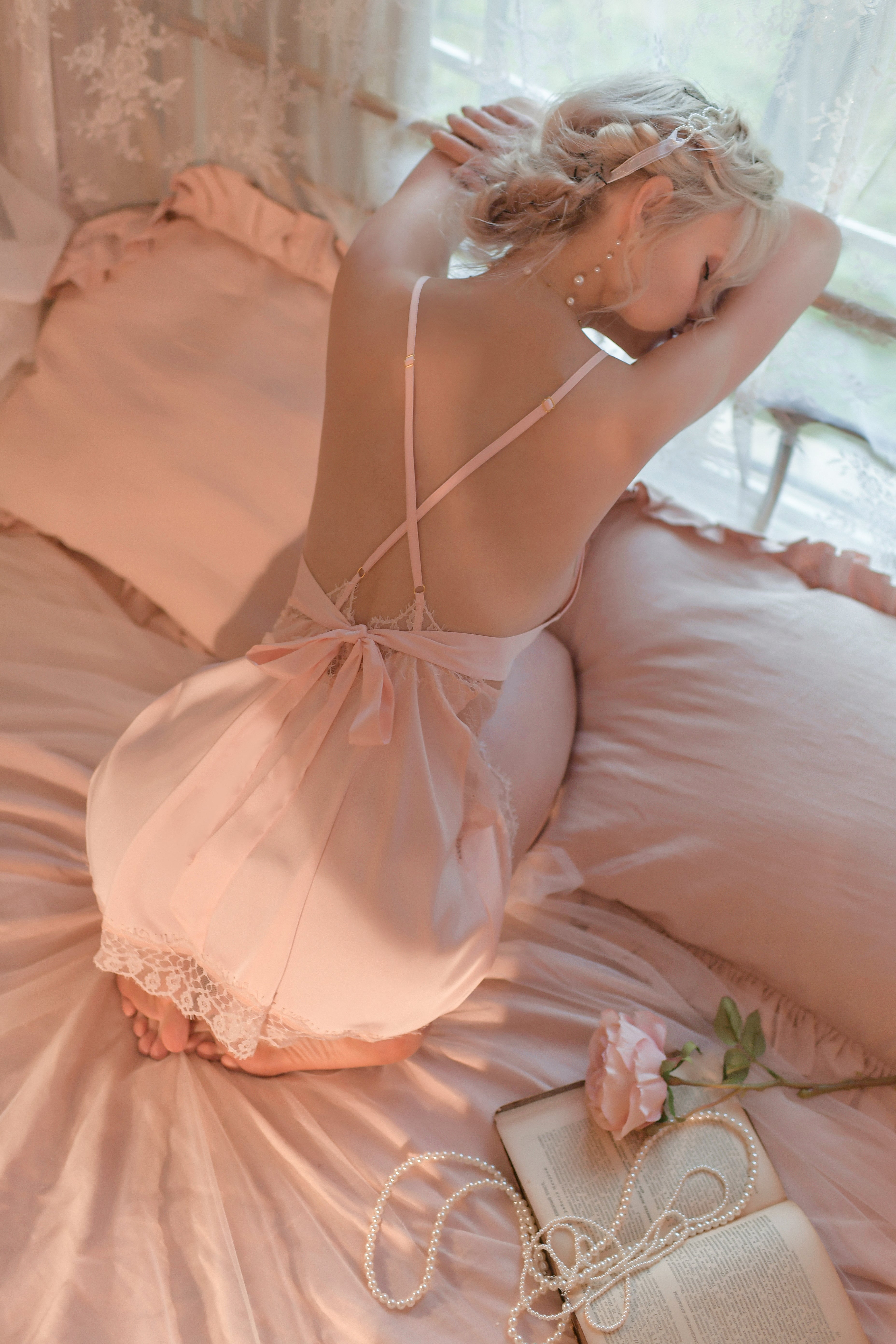 Deep V-Neck Satin Slip Dress with Open Back