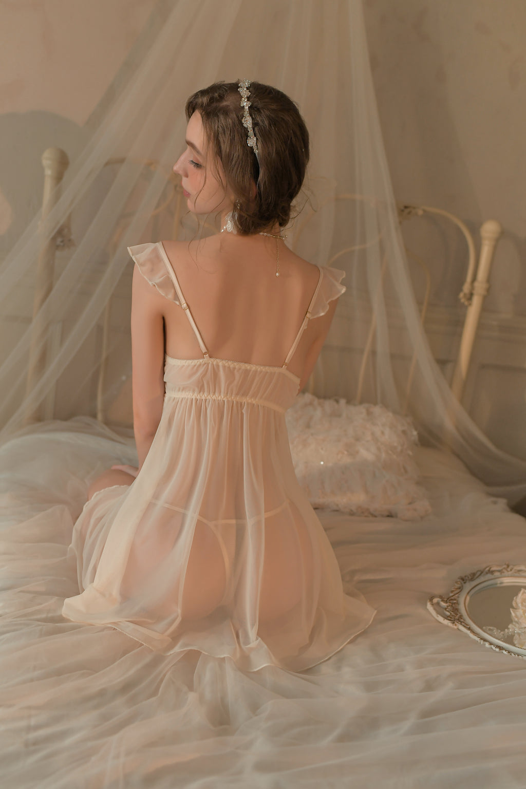 Lace Babydoll with Ruffled Hem and Scalloped Trim