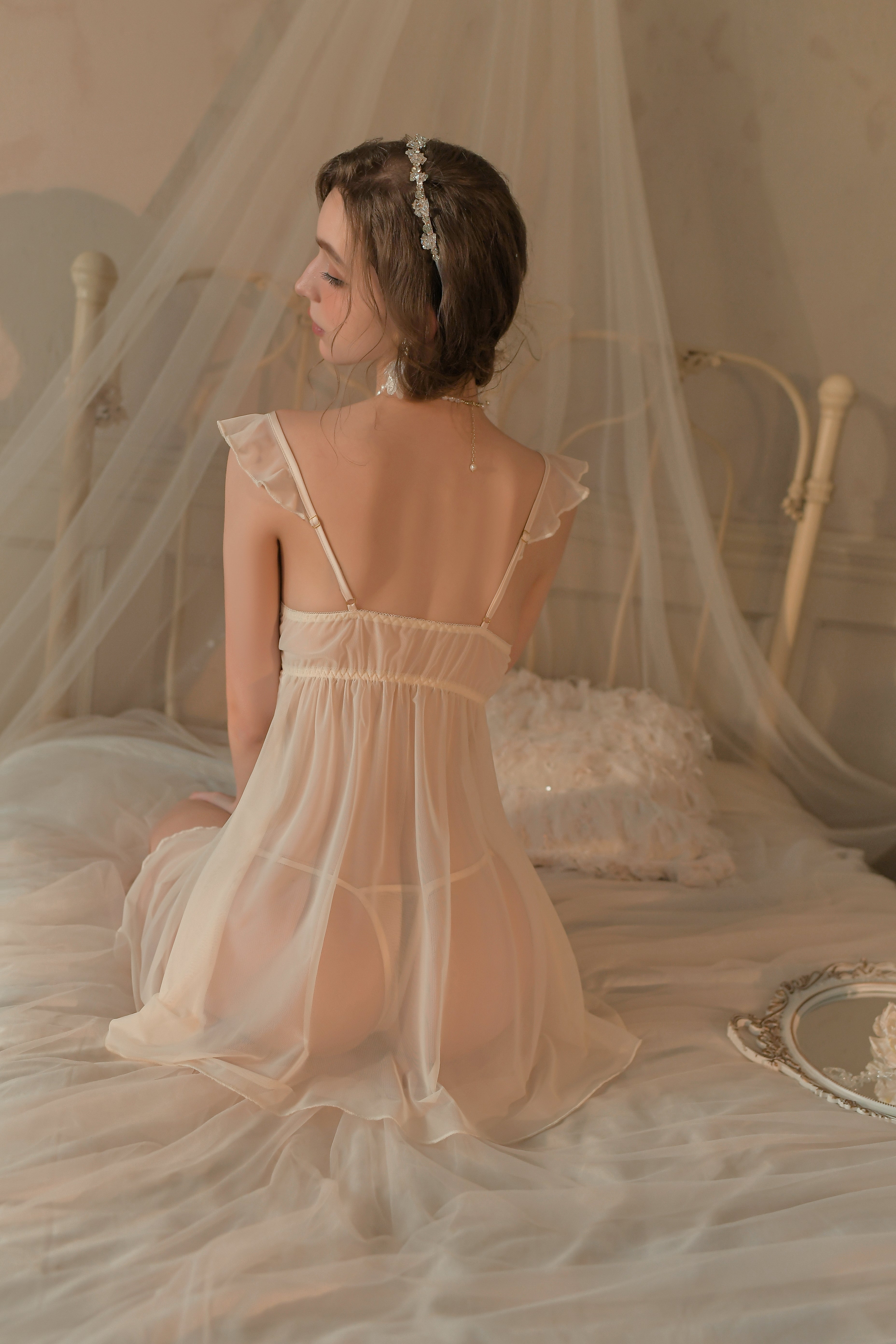 Lace Babydoll with Ruffled Hem and Scalloped Trim