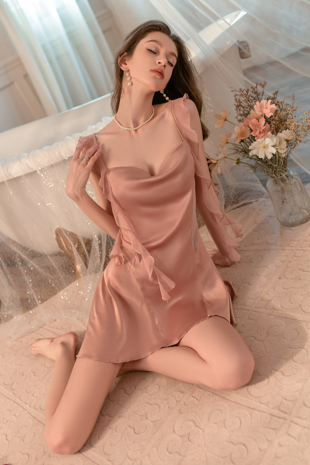 Satin Slip Dress with Halter Neck and Open Back
