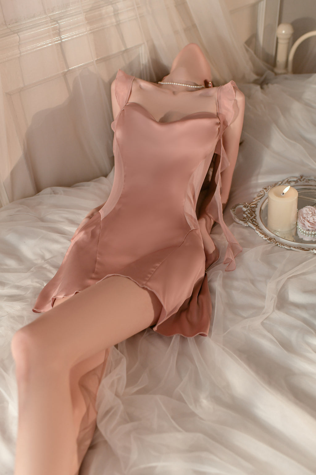 Satin Slip Dress with Halter Neck and Open Back