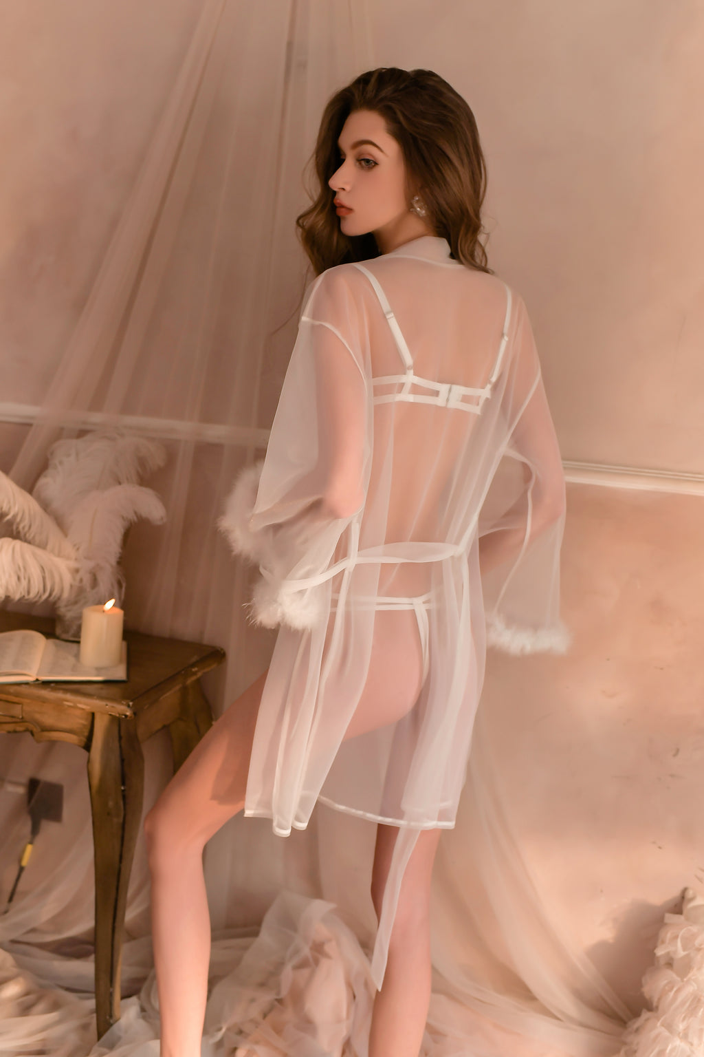 Satin Babydoll with Sheer Mesh Overlay and Ruffled Hem