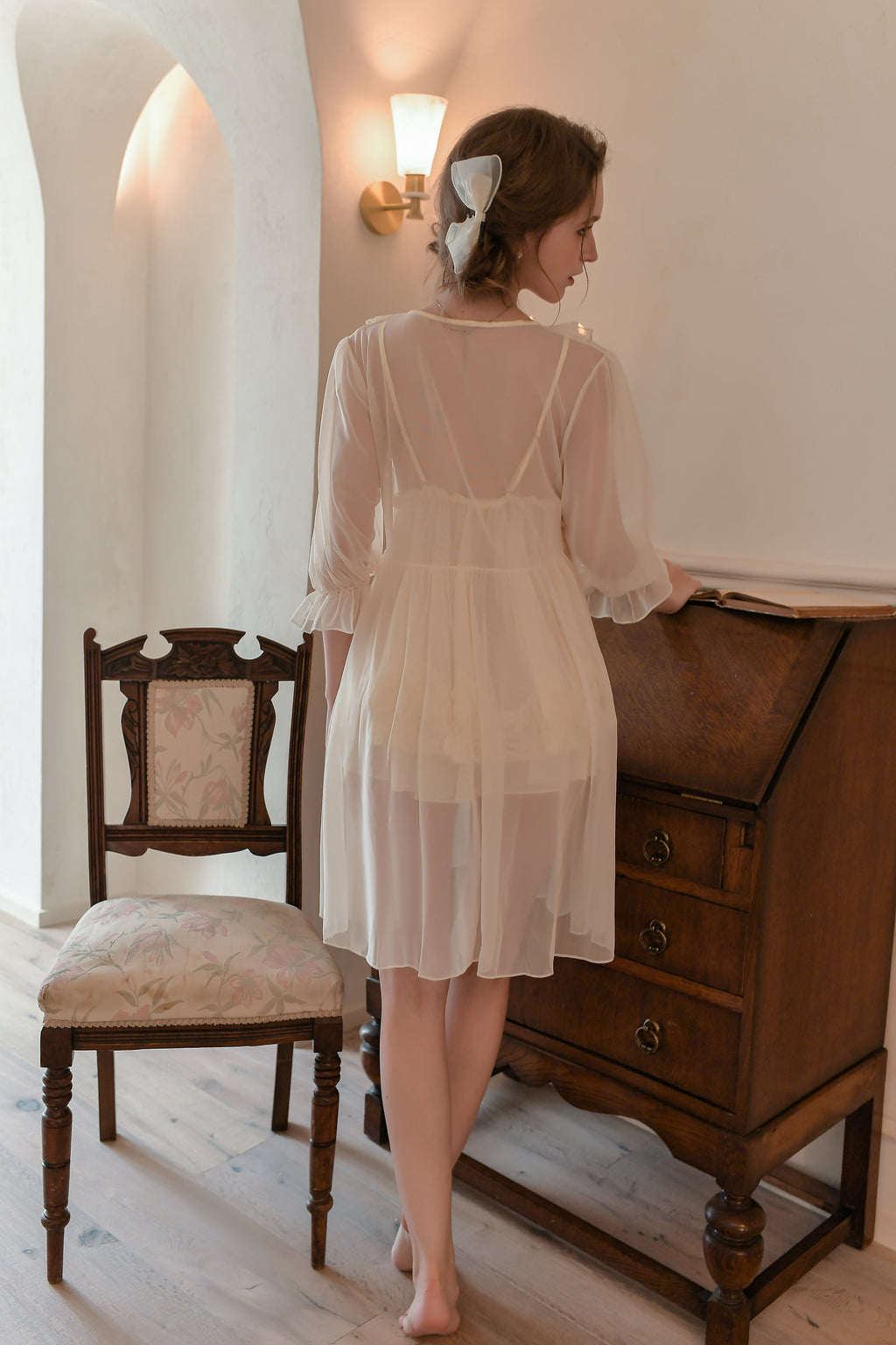 Lace Trimmed Satin Robe with Matching Cami Slip