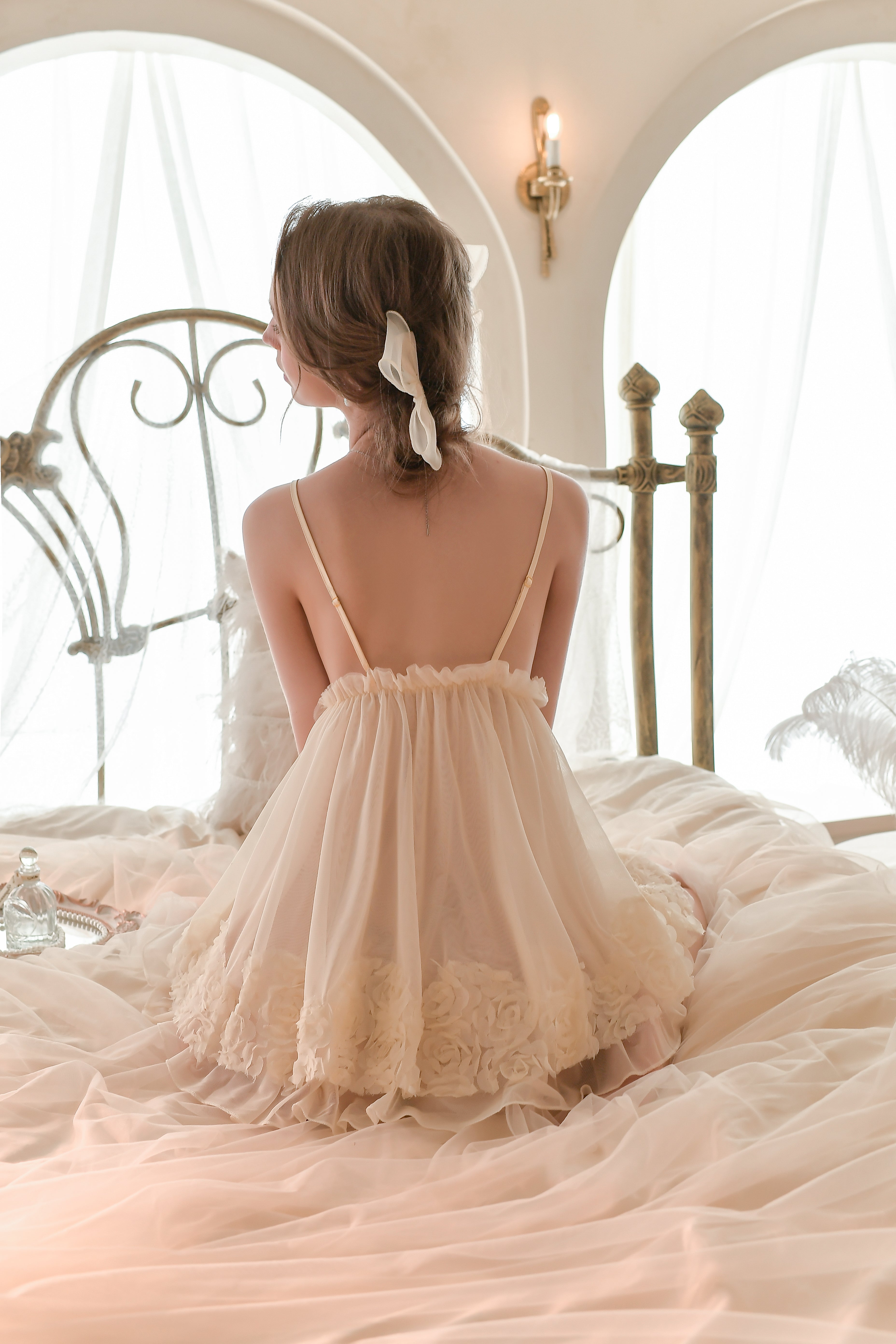 Lace Trimmed Satin Robe with Matching Cami Slip