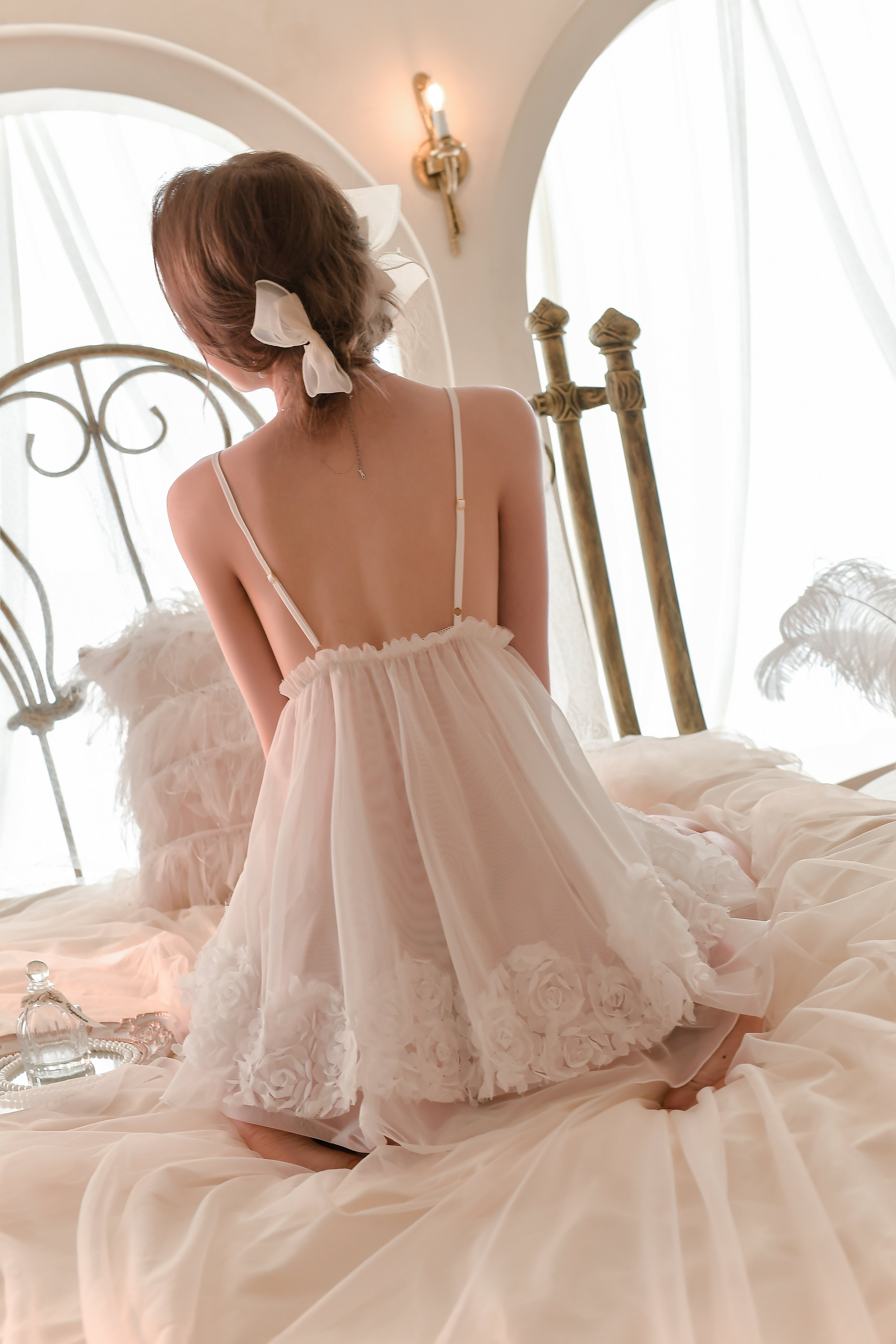 Lace Trimmed Satin Robe with Matching Cami Slip
