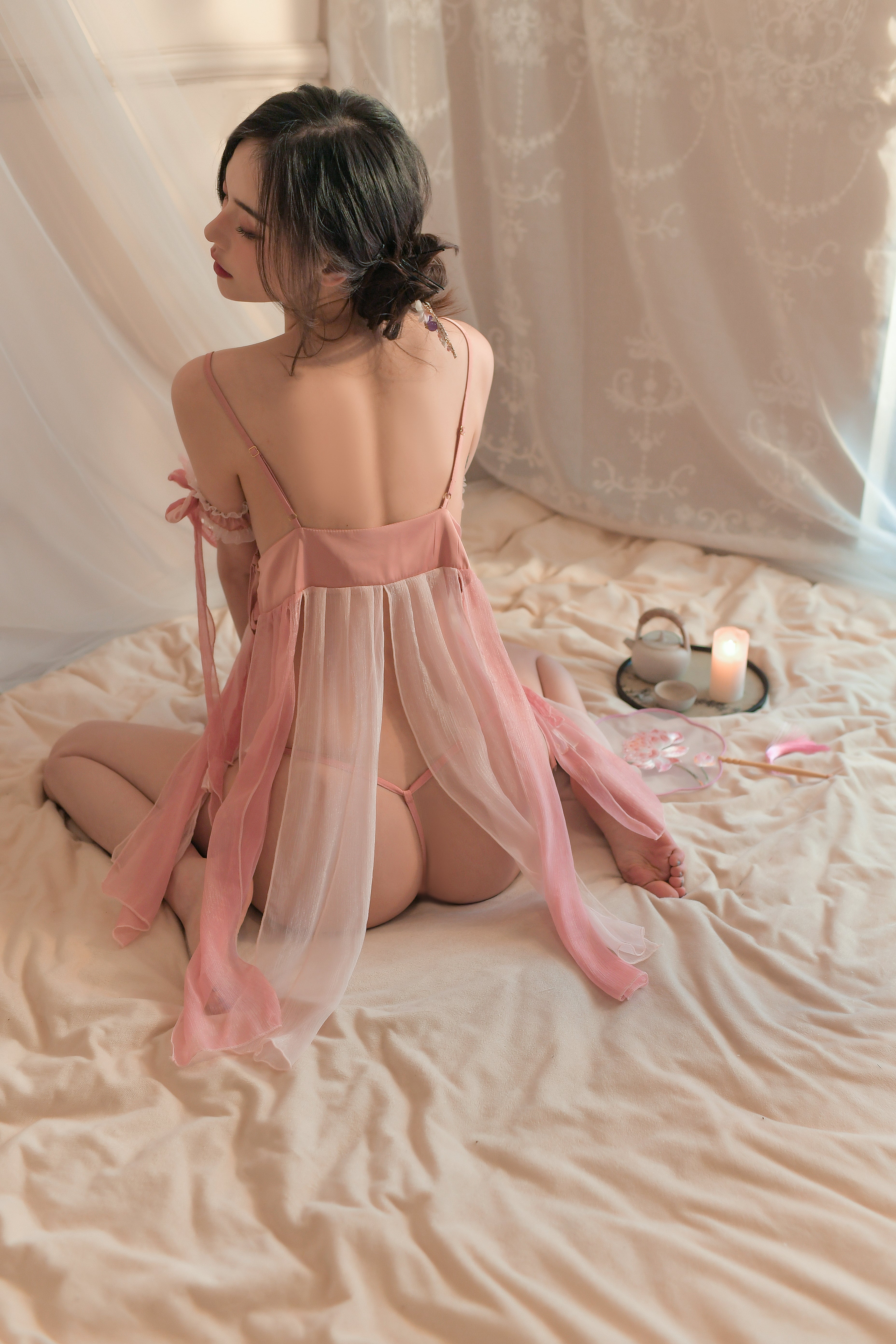 Sheer Mesh Cutout Teddy with Lace Trim and Adjustable Straps