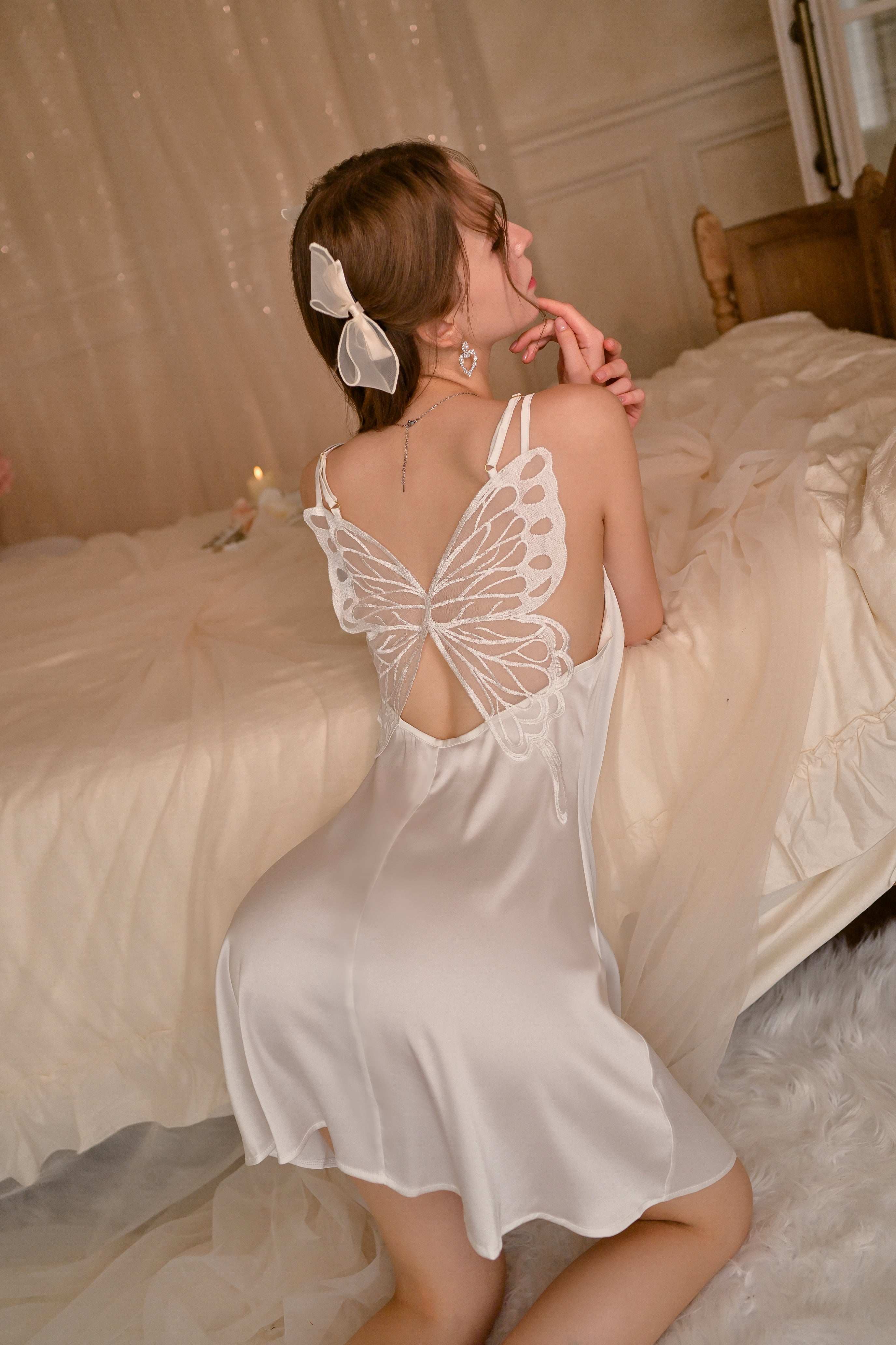 Lace Trimmed Satin Babydoll with Ruffled Hem and Adjustable Straps