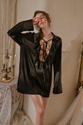 Satin Robe with Lace Trim and Matching Babydoll Set