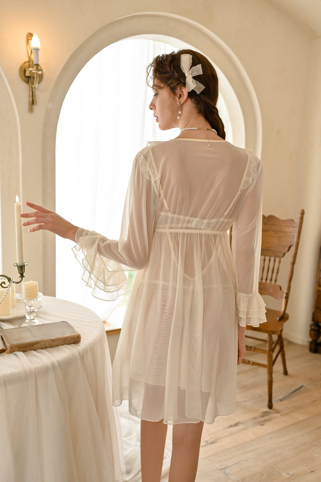 Lace Trimmed Satin Robe with Matching Cami Slip