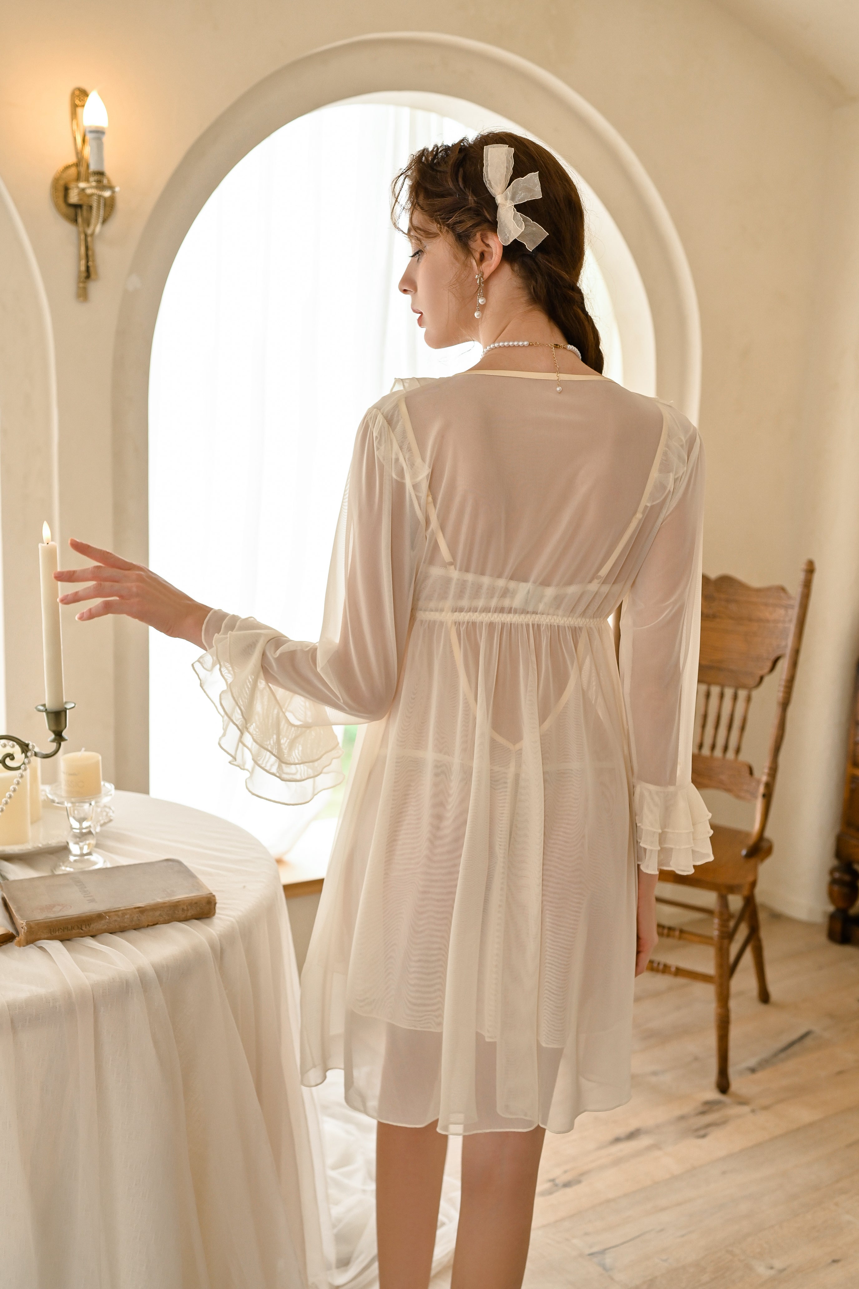 Lace Trimmed Satin Robe with Matching Cami Slip