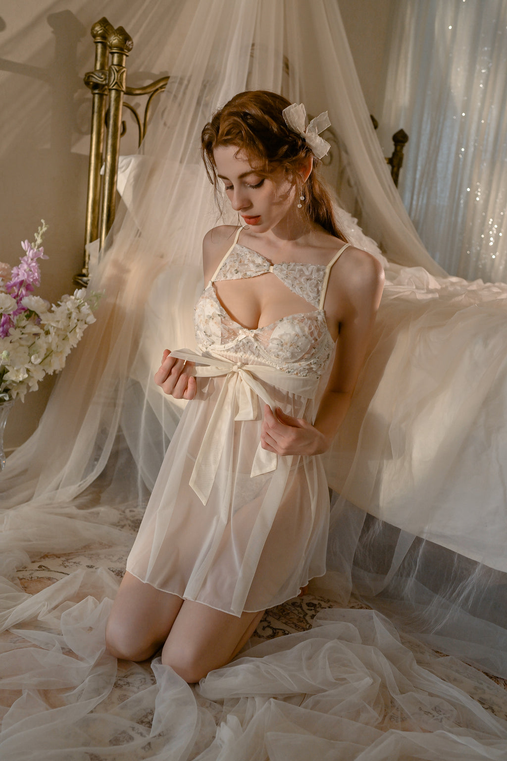 Lace Trimmed Chiffon Babydoll with Flared Hem and Adjustable Straps