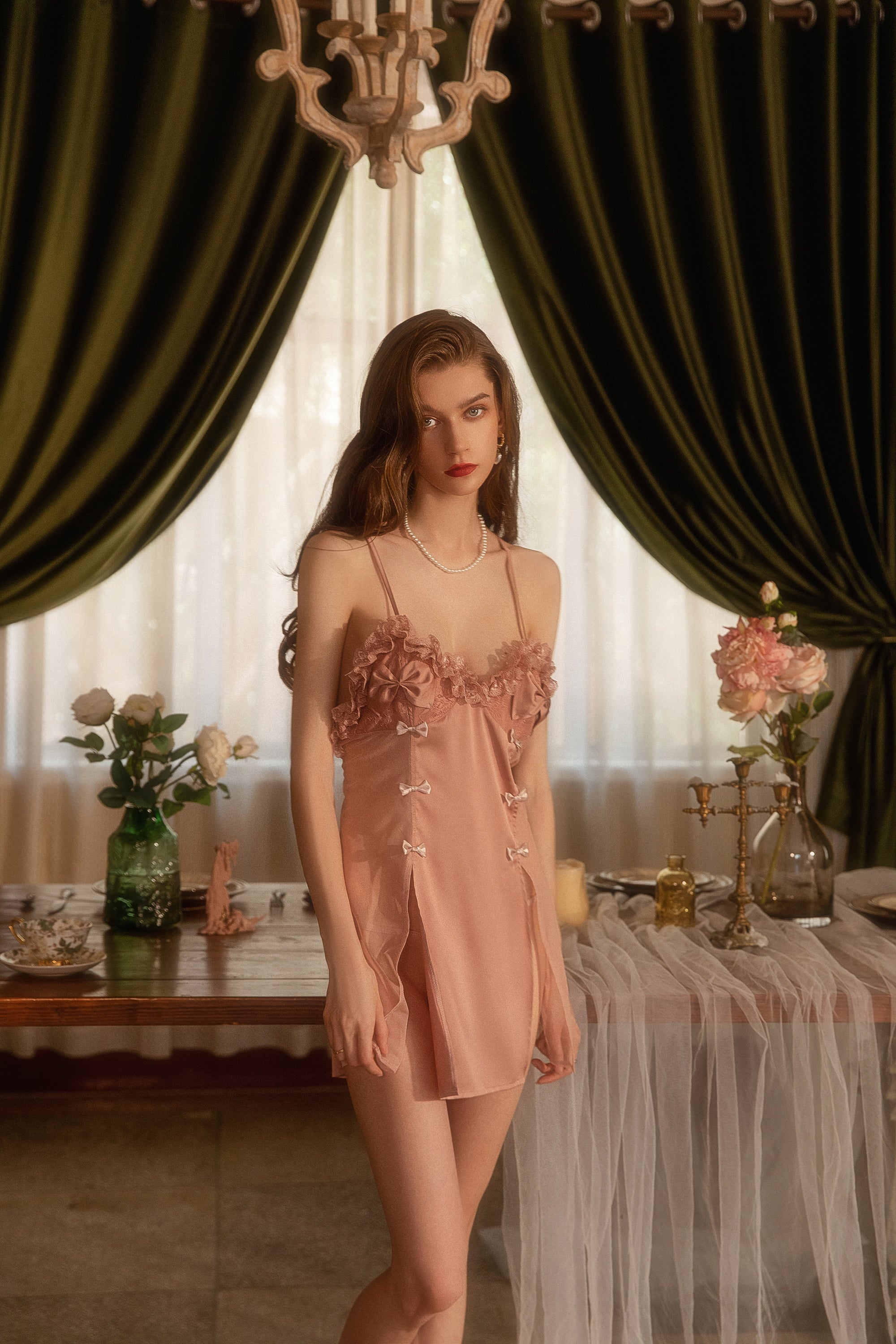Satin Robe with Matching Lace Trimmed Cami Set