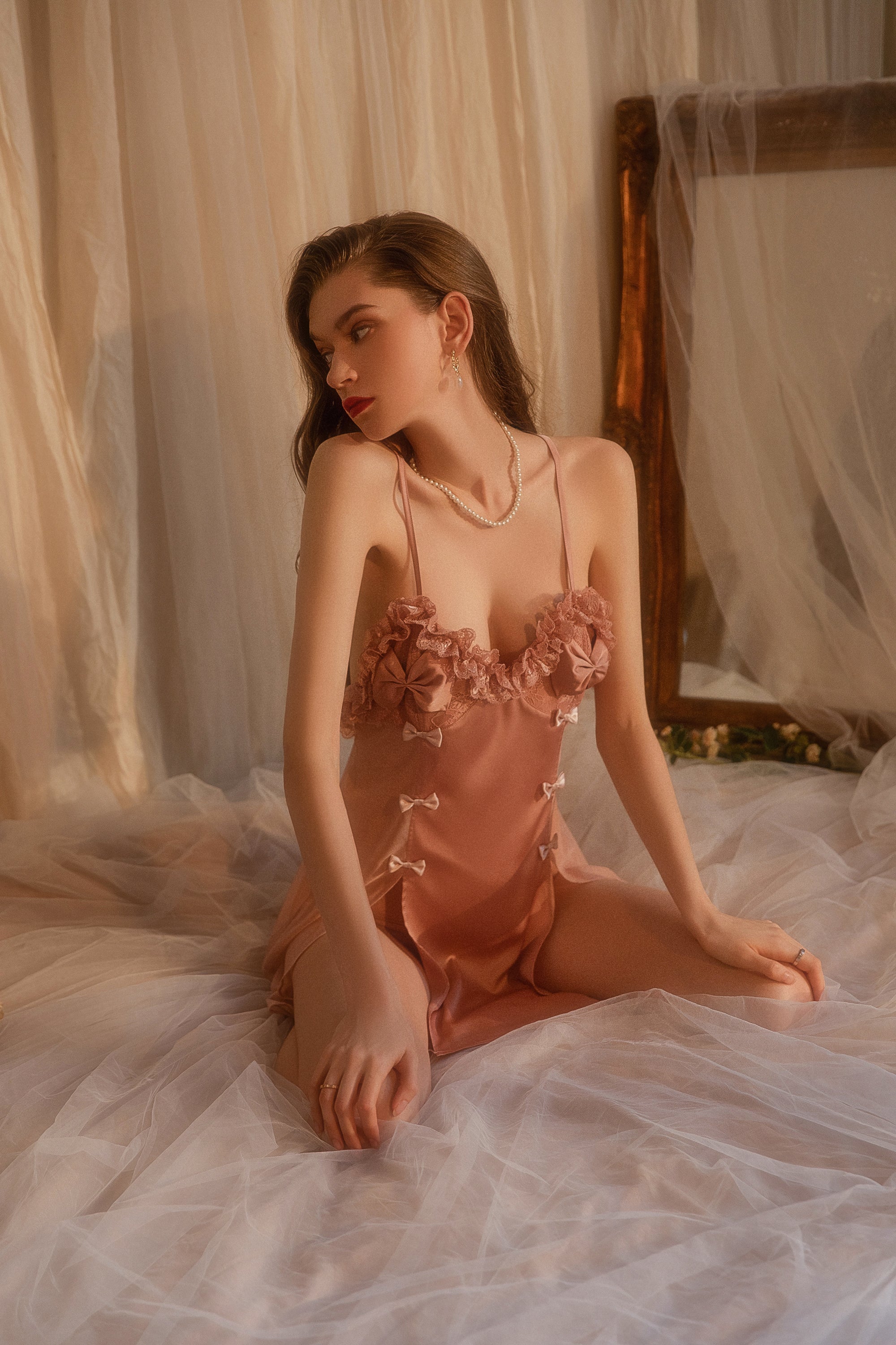 Satin Robe with Matching Lace Trimmed Cami Set