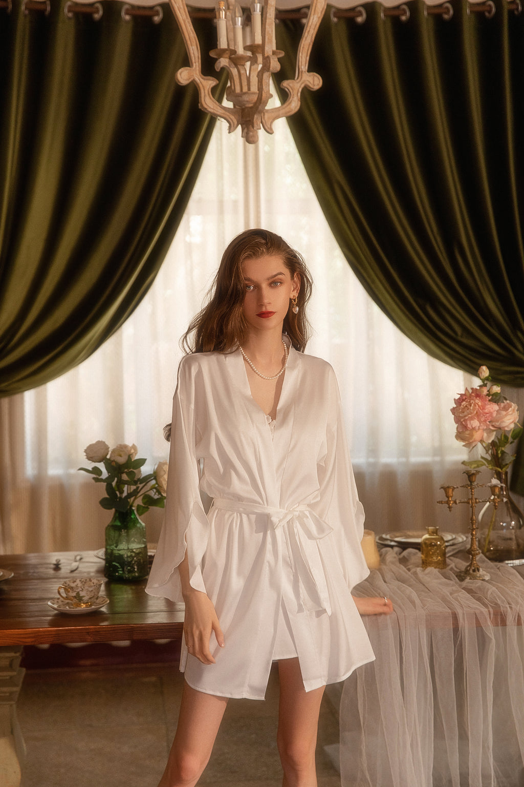 Satin Robe with Matching Lace Trimmed Cami Set