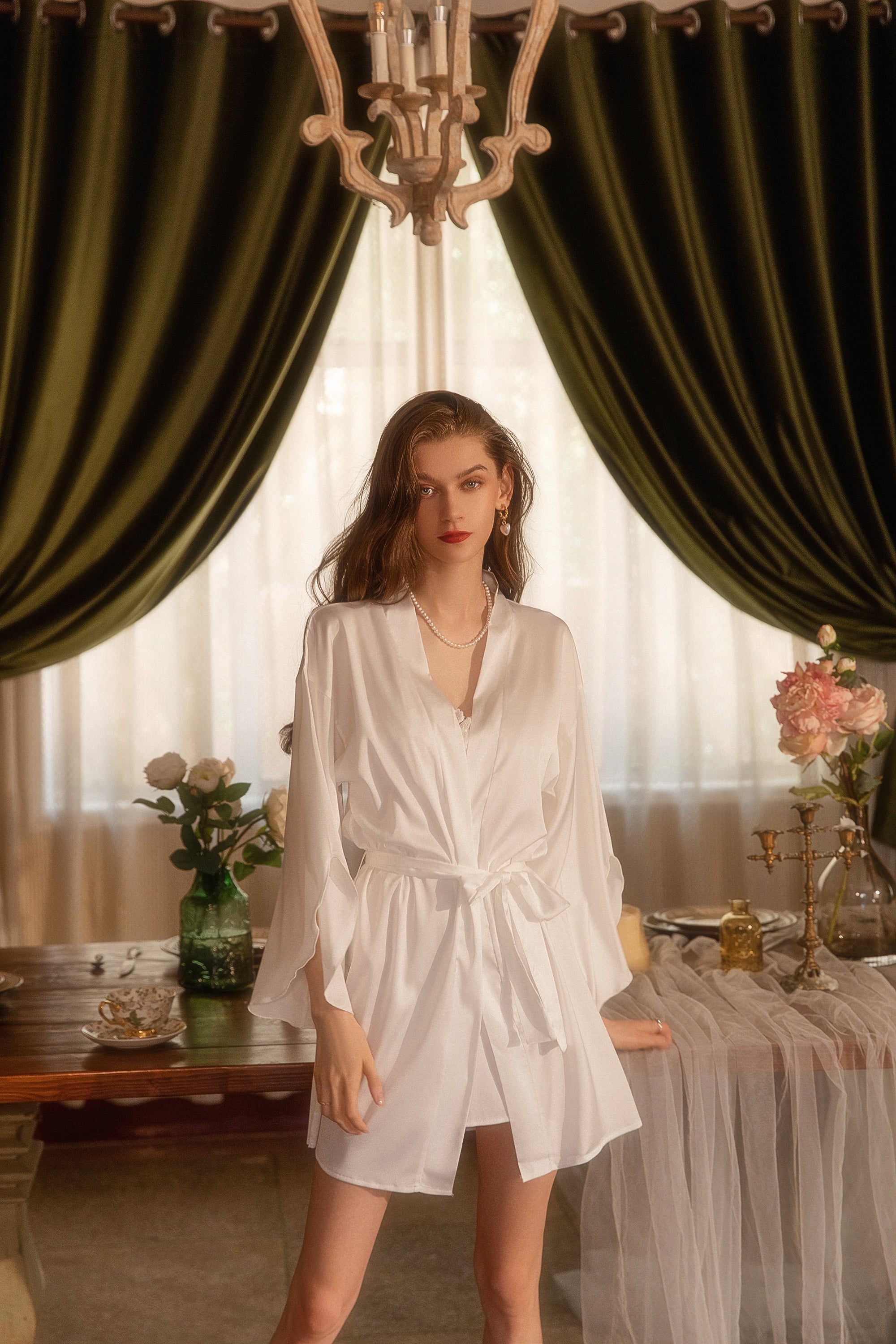 Satin Robe with Matching Lace Trimmed Cami Set