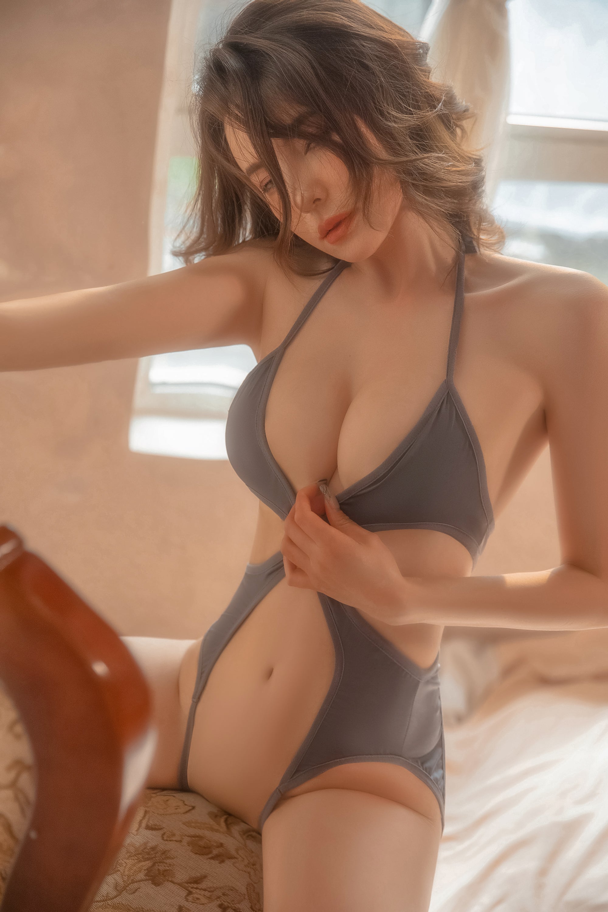 Cutout Strappy Lace Teddy with Removable Garter Belts