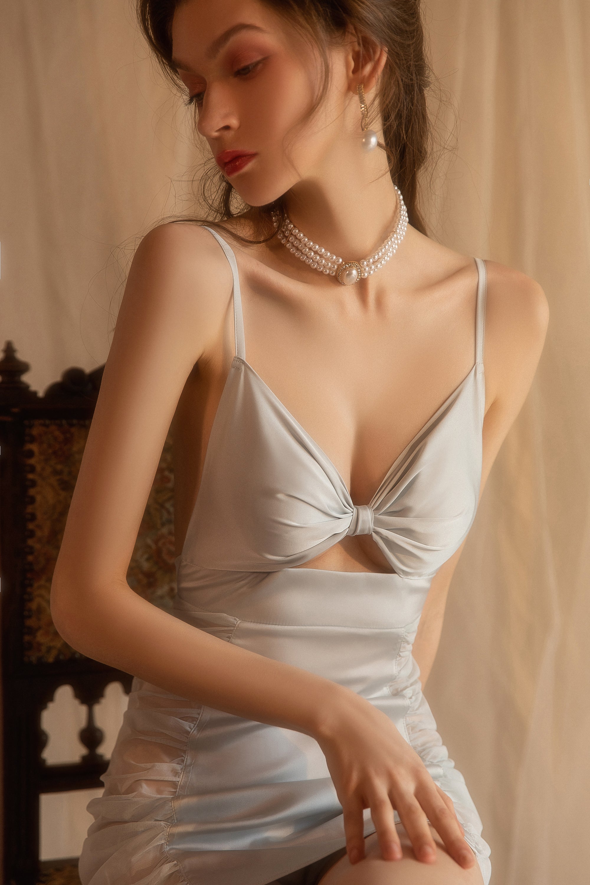 Satin Slip Dress with Halter Neck and Open Back