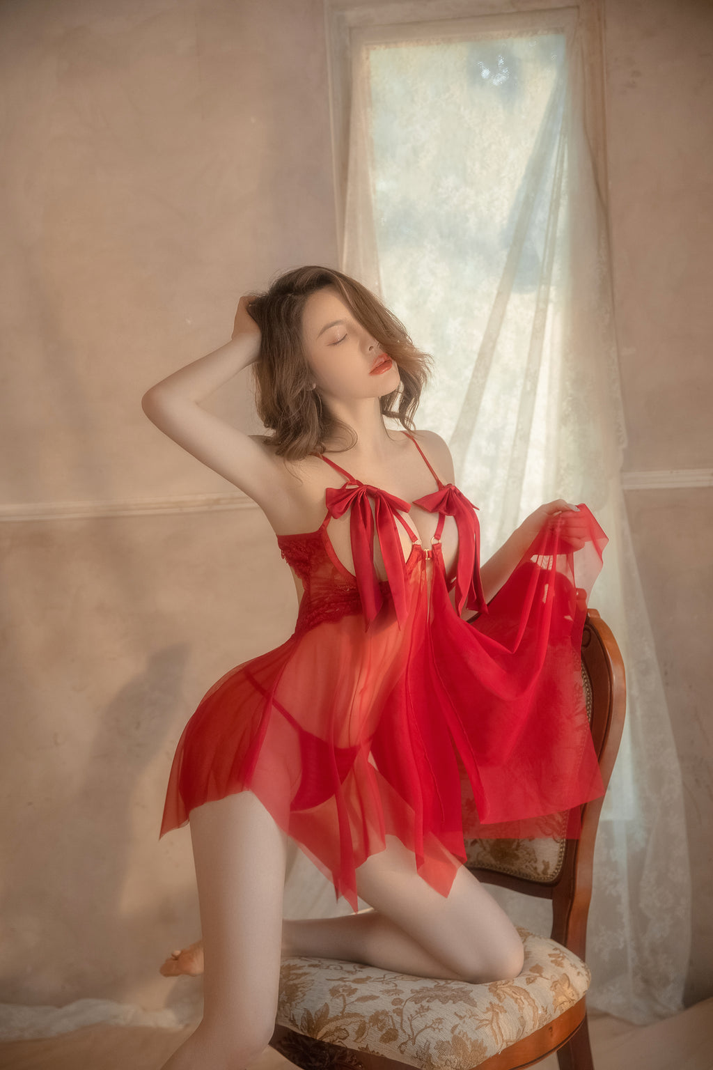Layered Ruffle Lace Babydoll with Scalloped Trim and Flowy Skirt