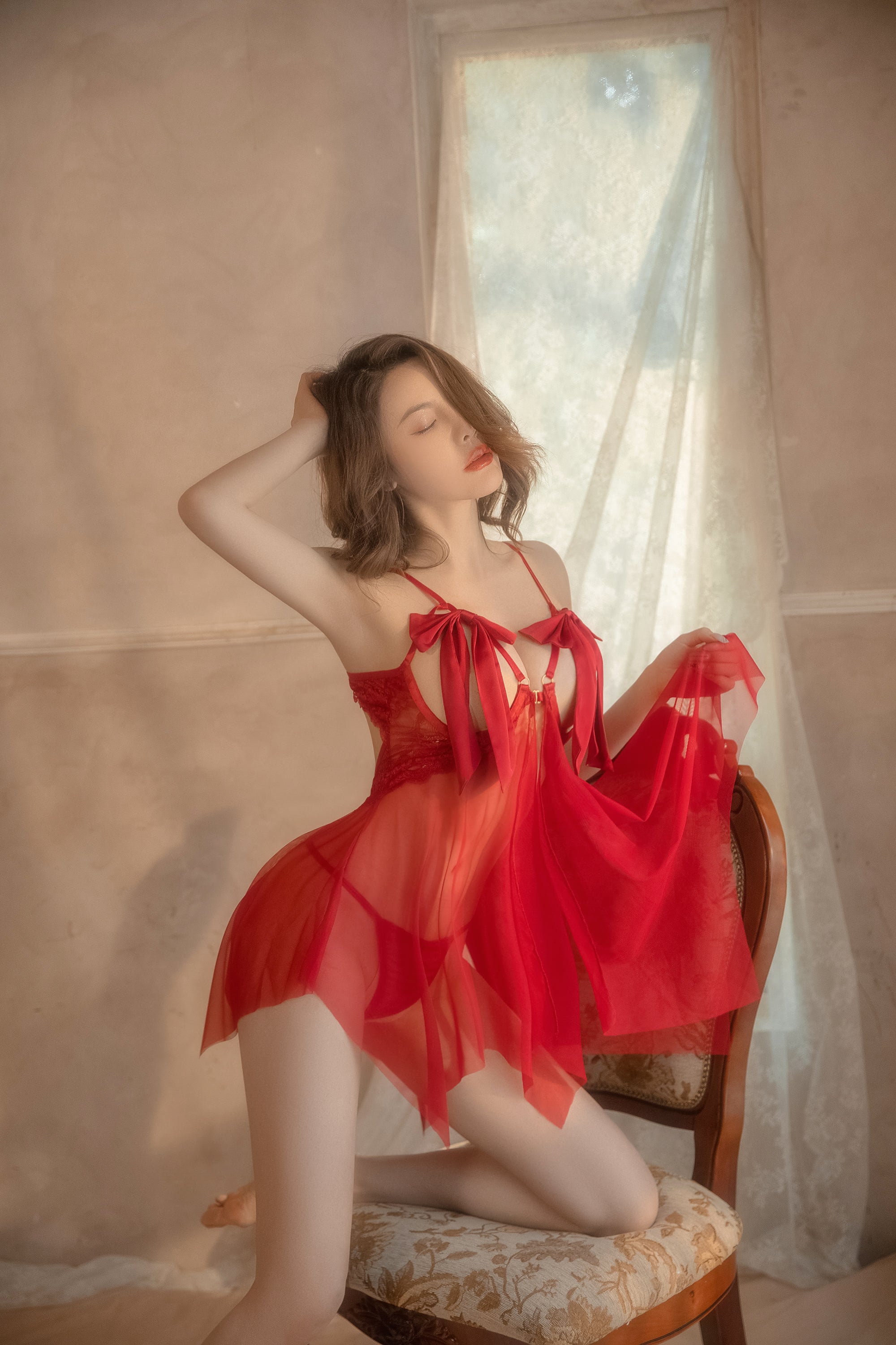 Layered Ruffle Lace Babydoll with Scalloped Trim and Flowy Skirt