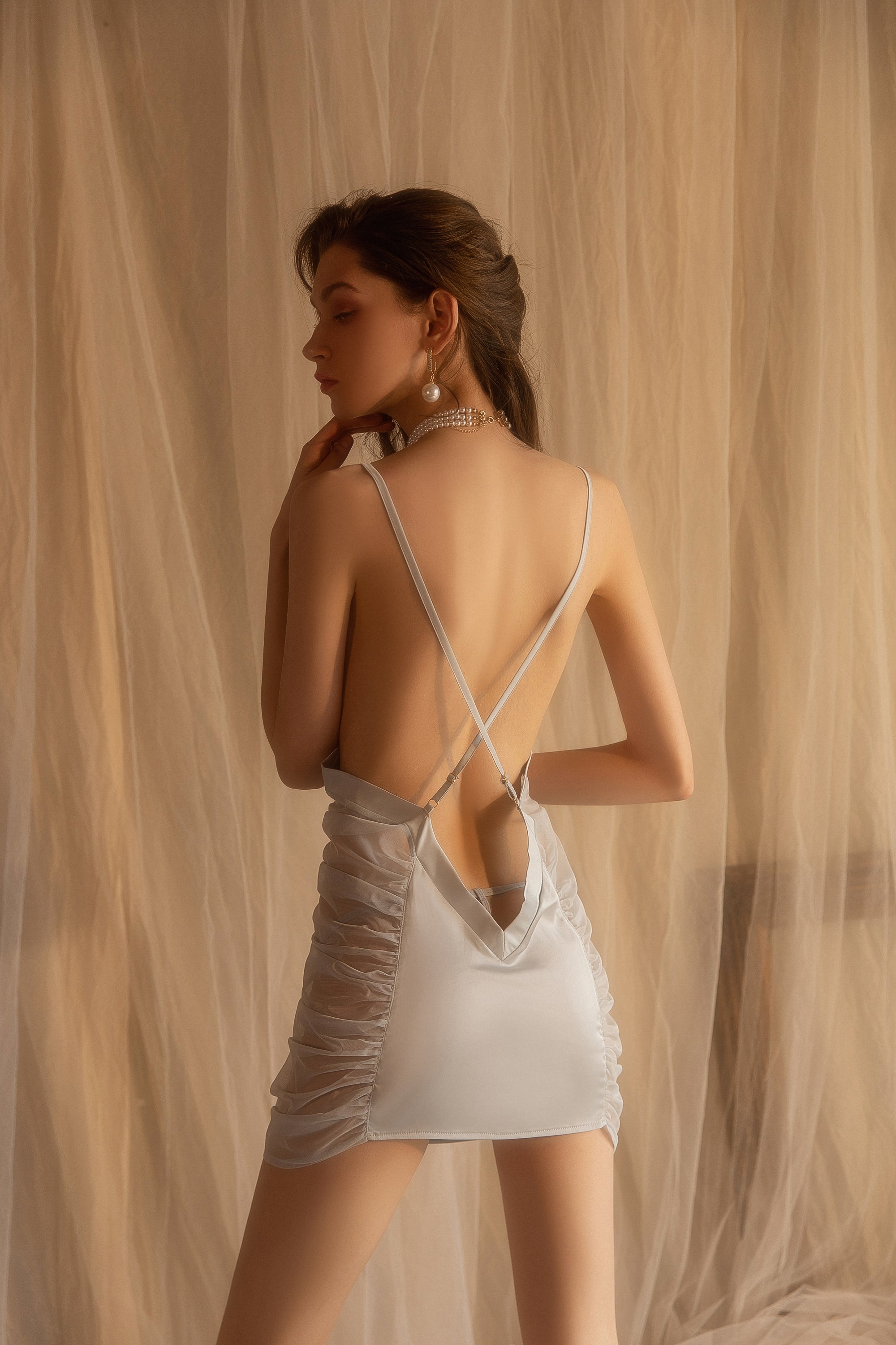 Satin Slip Dress with Halter Neck and Open Back