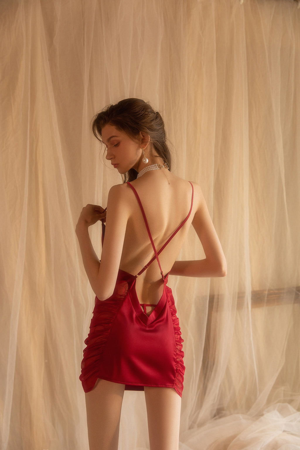 Satin Slip Dress with Halter Neck and Open Back