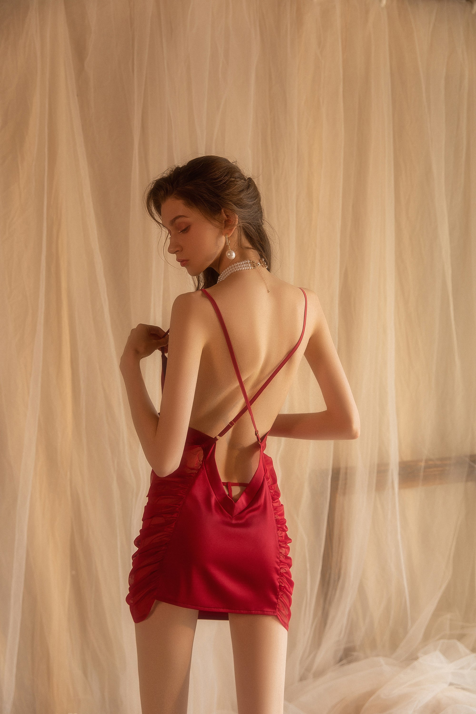 Satin Slip Dress with Halter Neck and Open Back