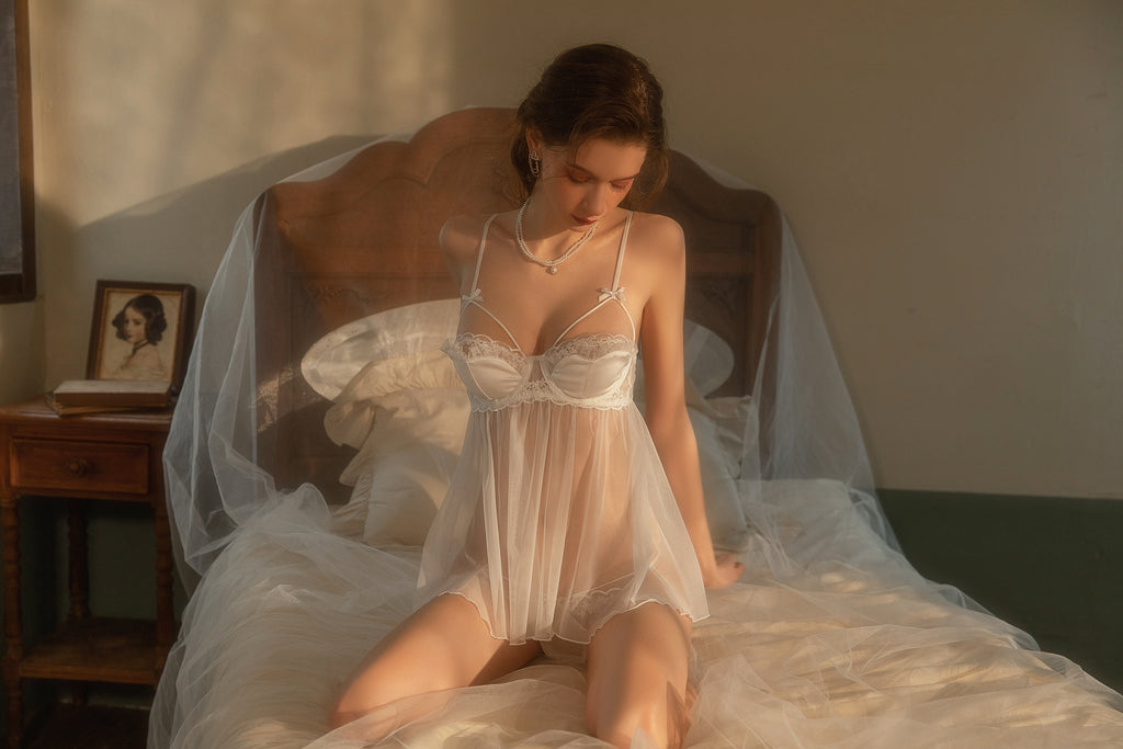 Lace-Up Front Babydoll with Ruffled Hem and Scalloped Trim