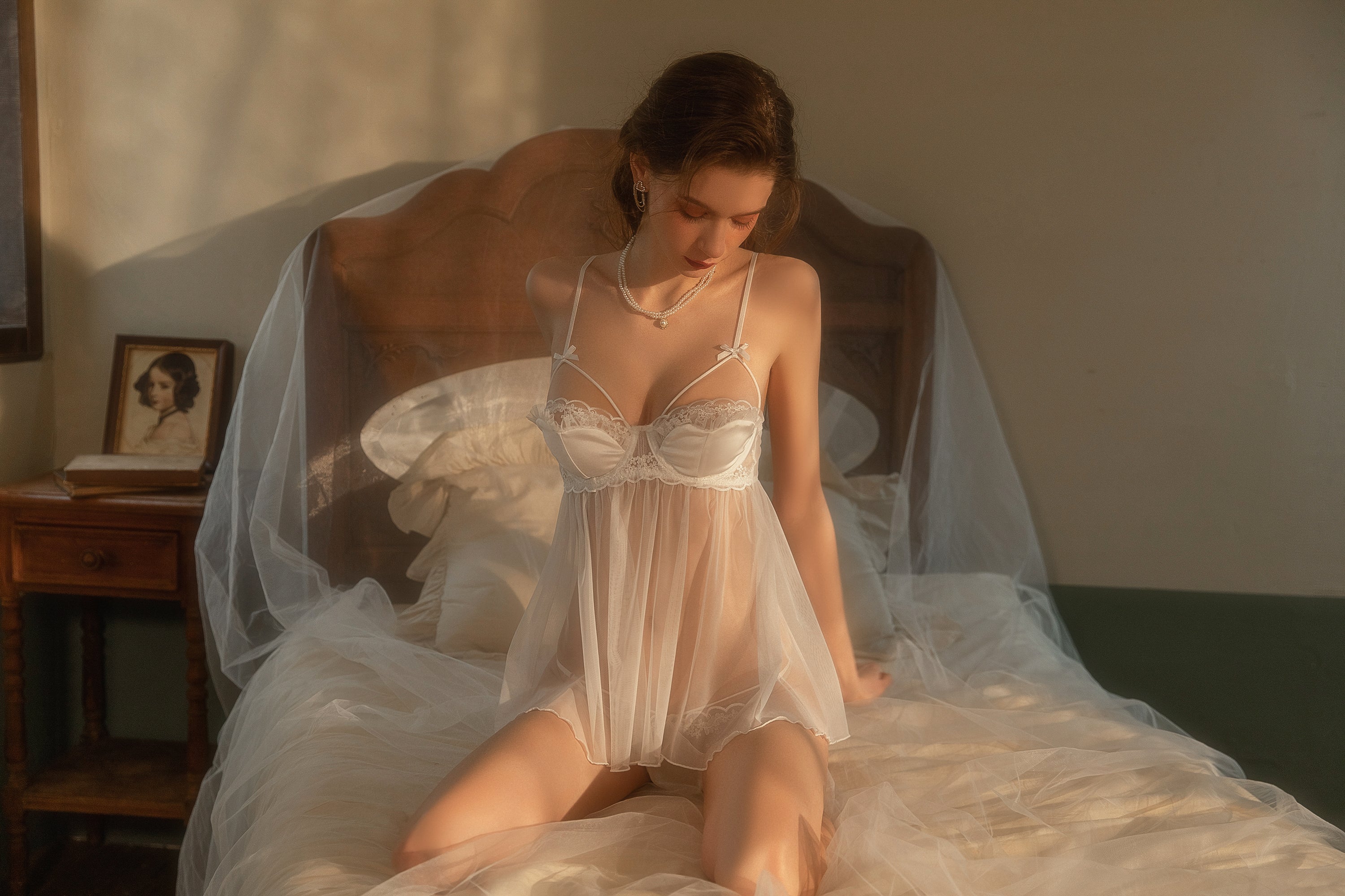 Lace-Up Front Babydoll with Ruffled Hem and Scalloped Trim