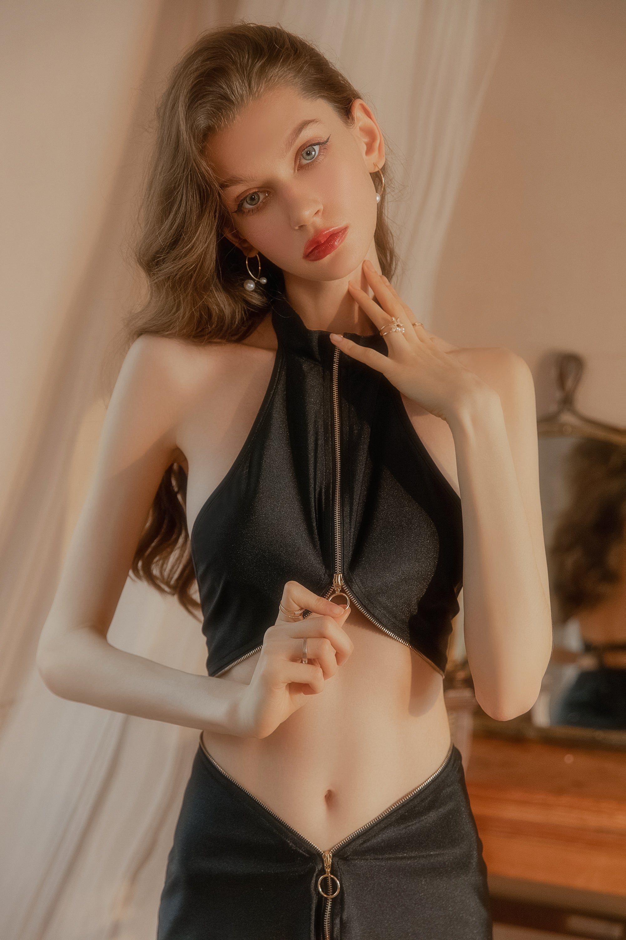 Sheer Lace Robe with Open Front and Scalloped Trim
