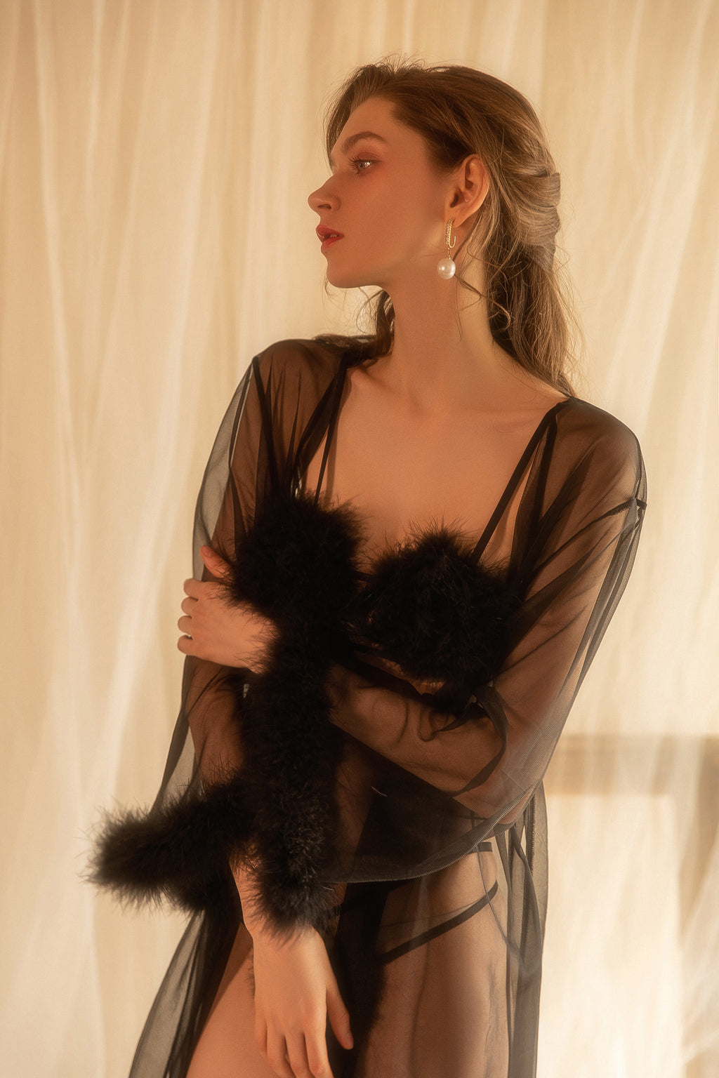 Sheer Mesh Babydoll with Floral Lace Overlay and Ruffled Hem