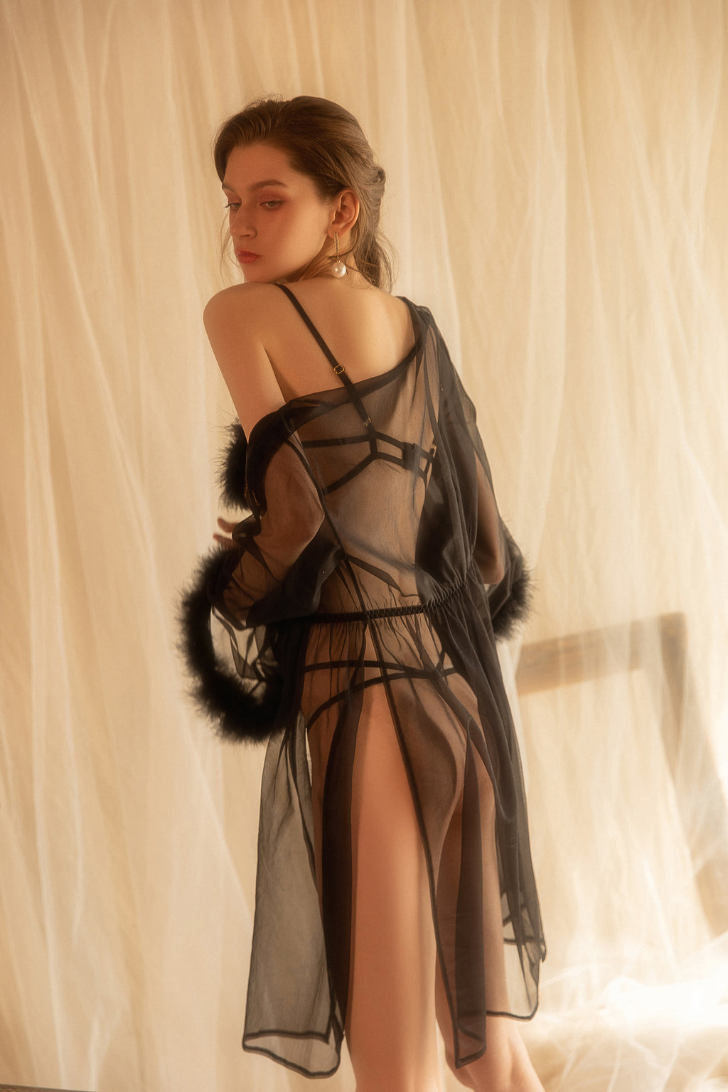 Sheer Mesh Babydoll with Floral Lace Overlay and Ruffled Hem