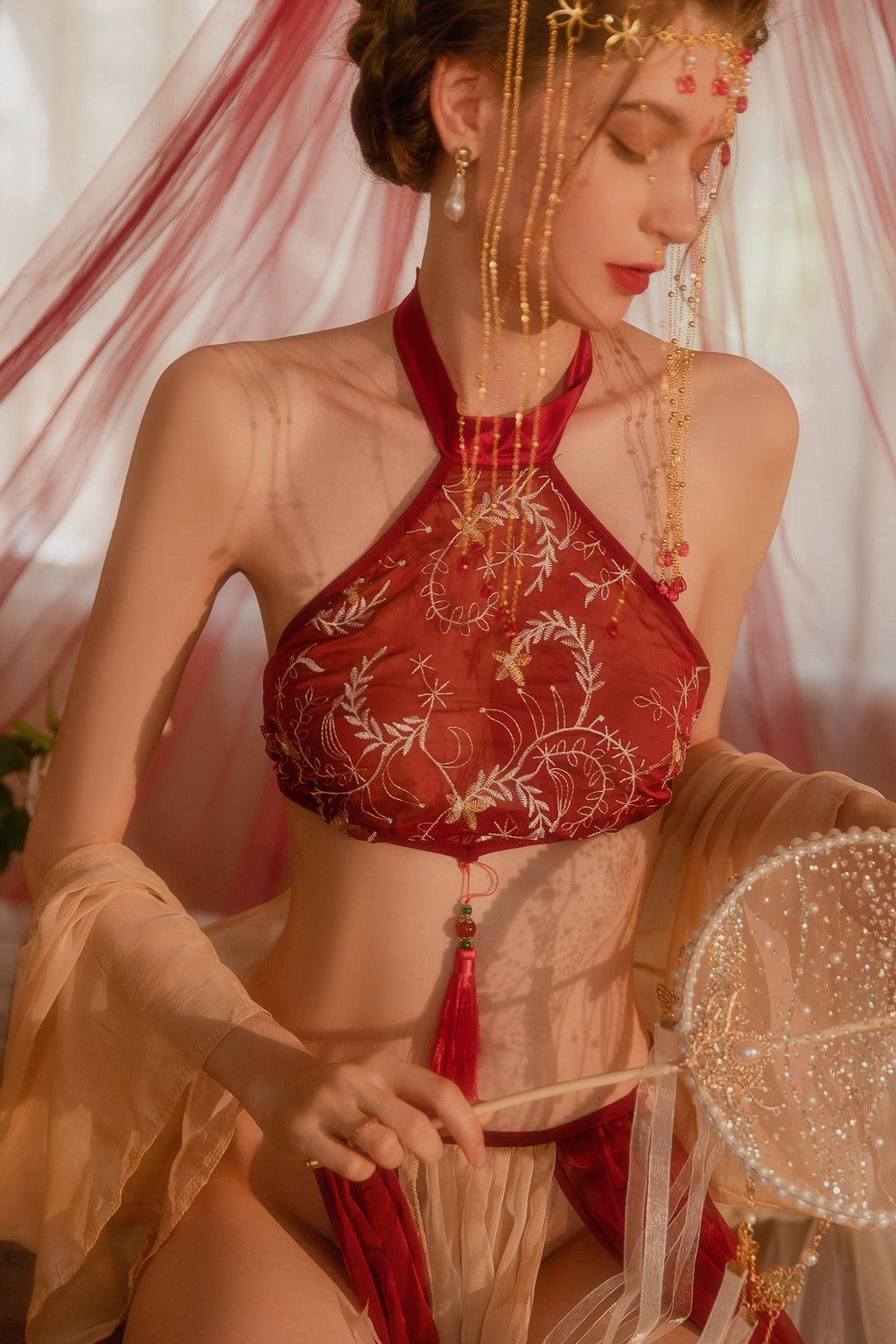 Kimono-Inspired Cosplay Lingerie with Obi Sash