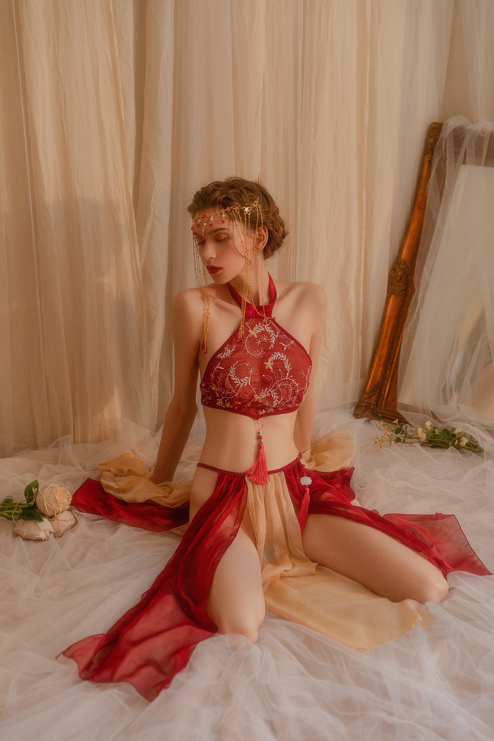 Kimono-Inspired Cosplay Lingerie with Obi Sash