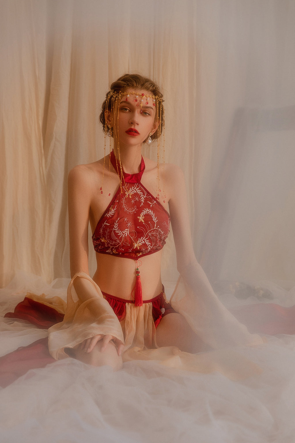 Kimono-Inspired Cosplay Lingerie with Obi Sash