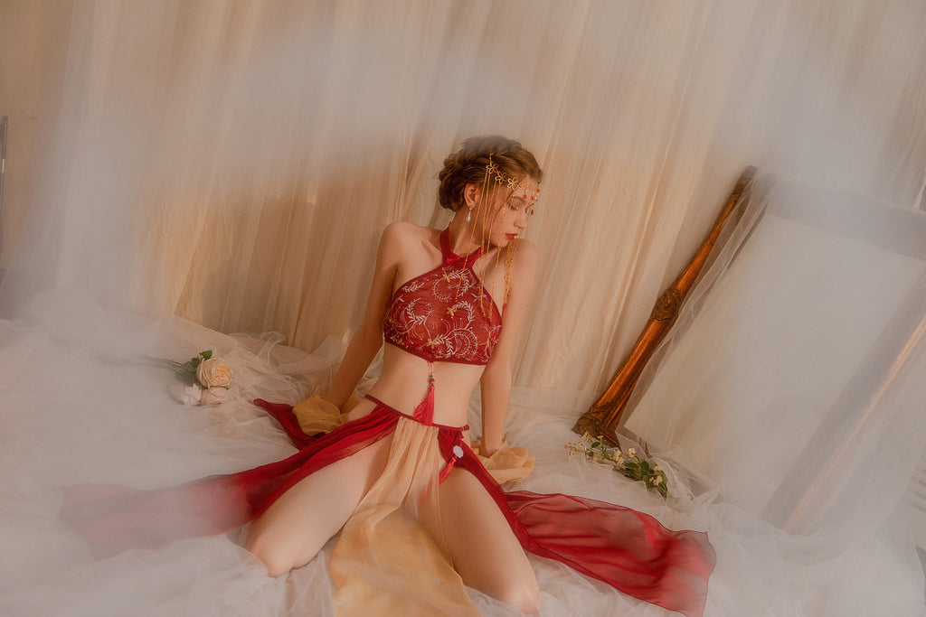 Kimono-Inspired Cosplay Lingerie with Obi Sash