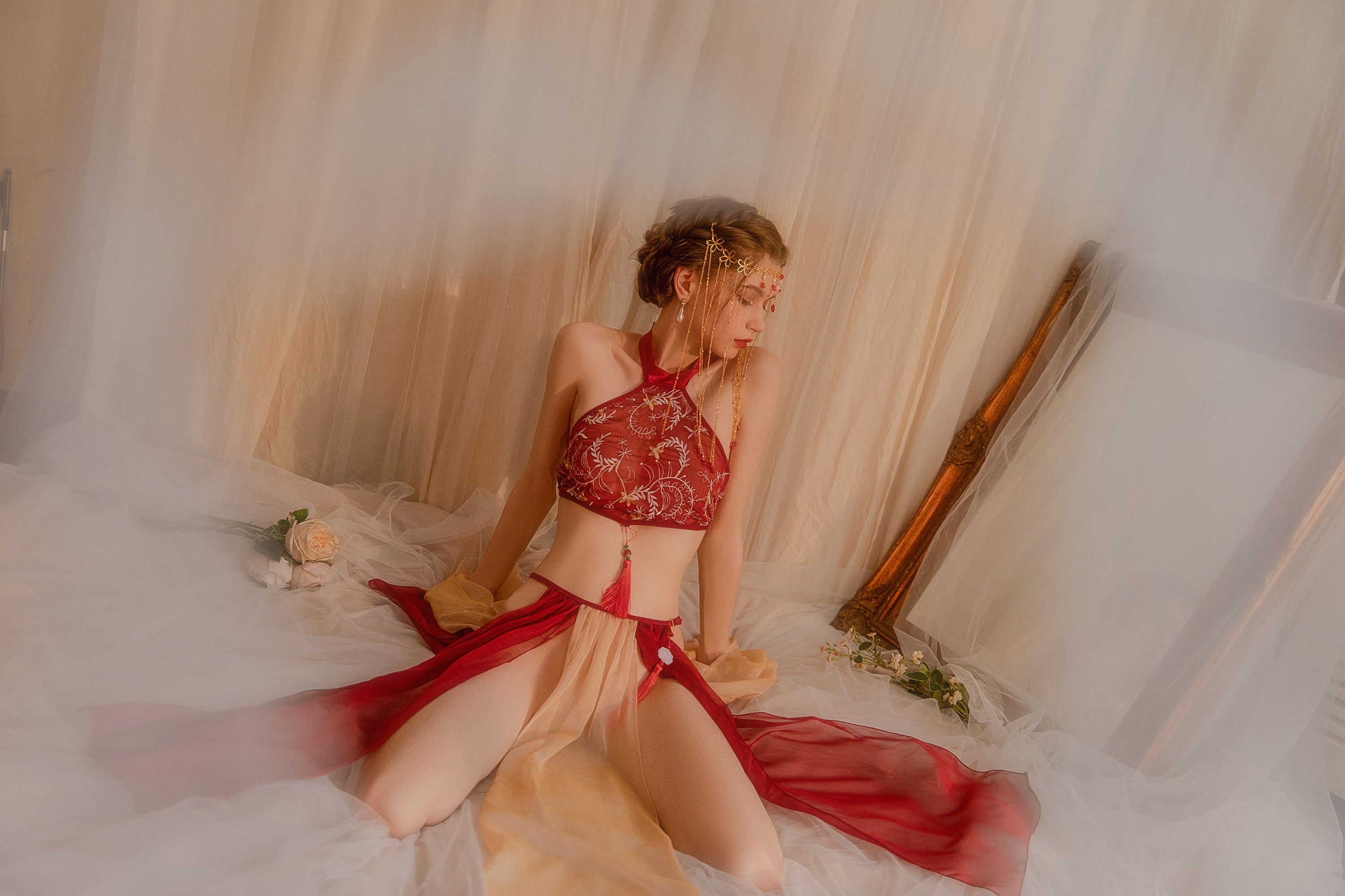 Kimono-Inspired Cosplay Lingerie with Obi Sash