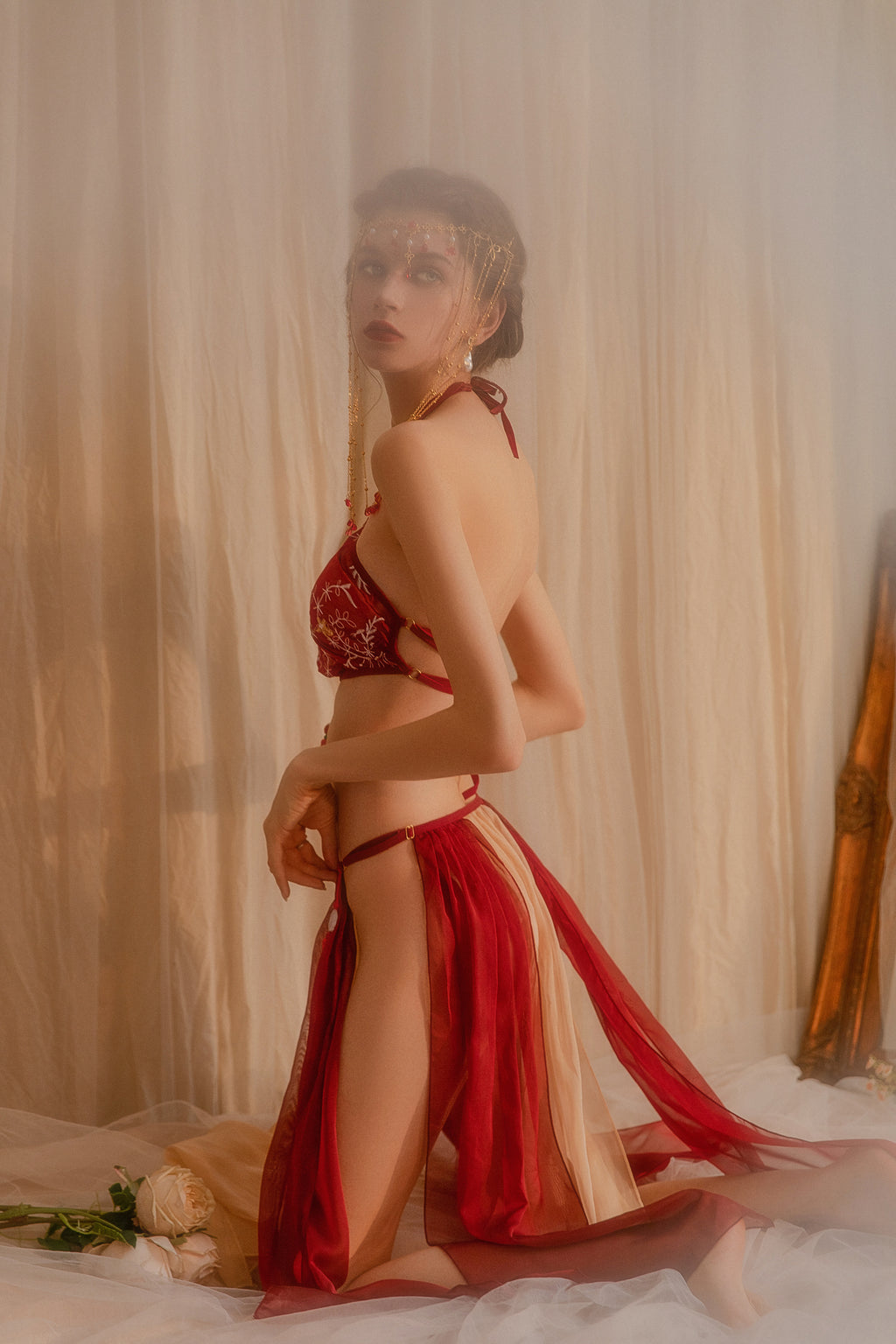 Kimono-Inspired Cosplay Lingerie with Obi Sash