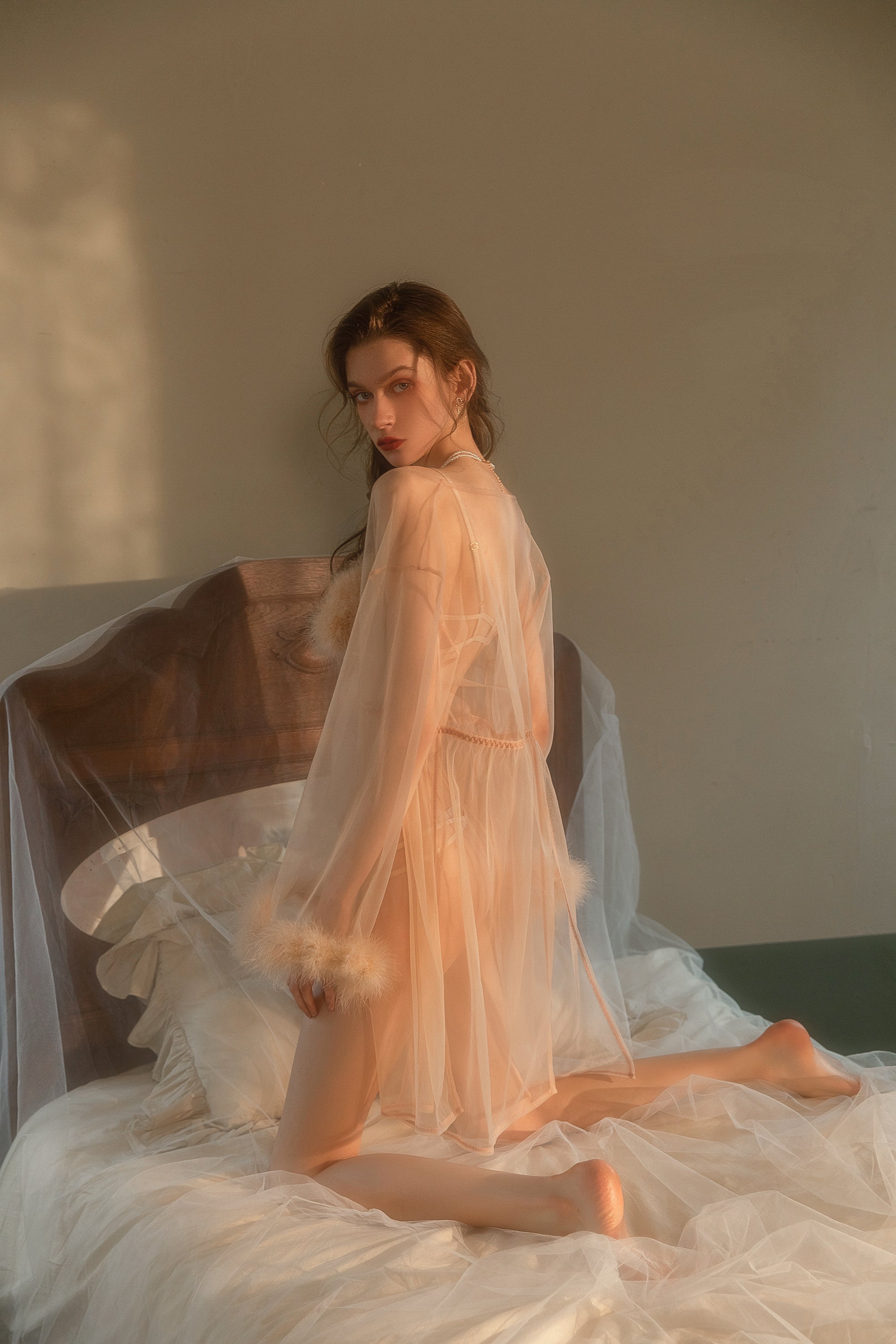 Sheer Mesh Babydoll with Floral Lace Overlay and Ruffled Hem