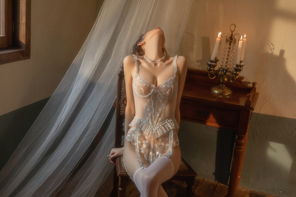 Underbust Lace Teddy with Removable Garter Straps and Open Back