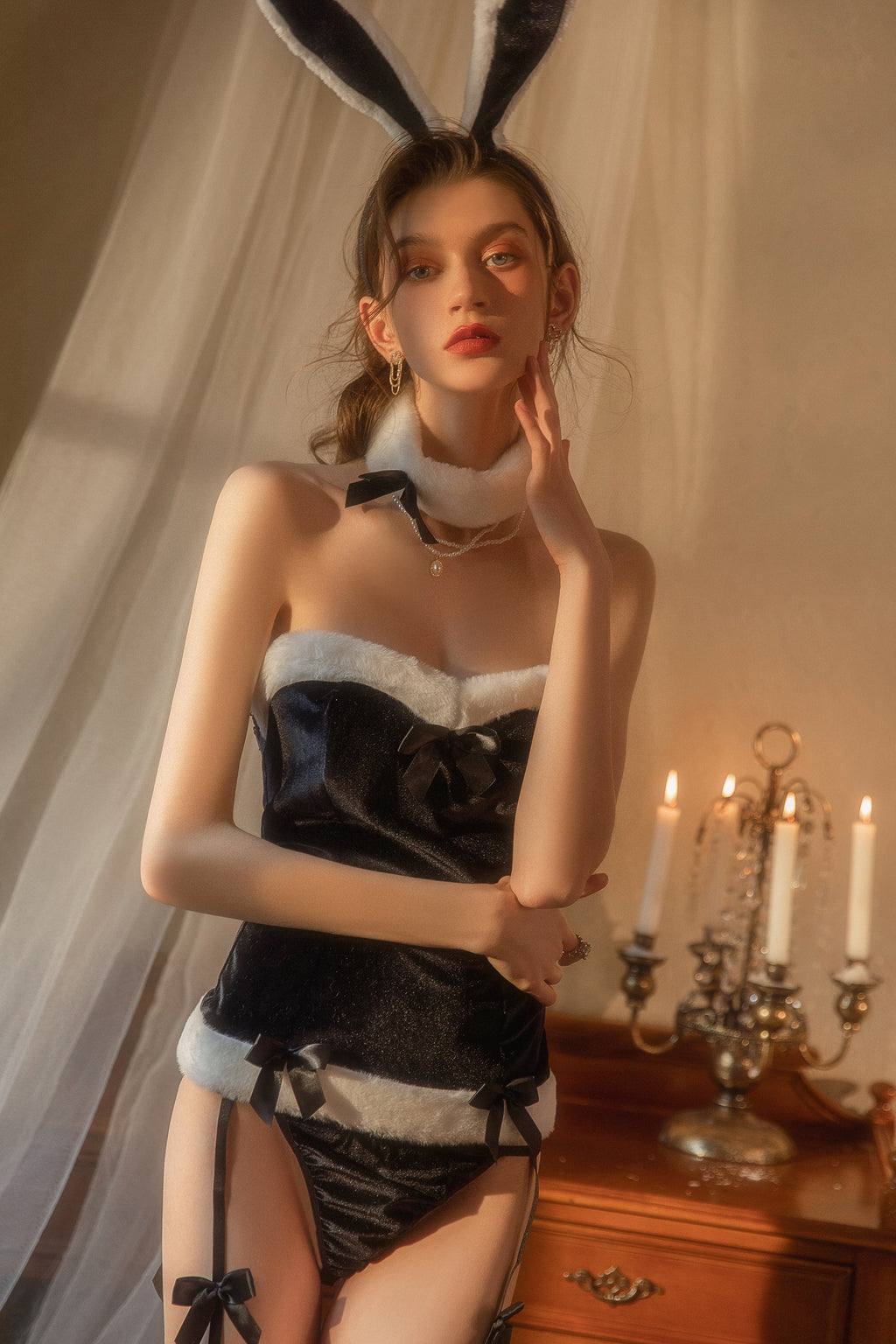 Lace Trimmed Satin Chemise with Asymmetrical Hem and Bow Detail