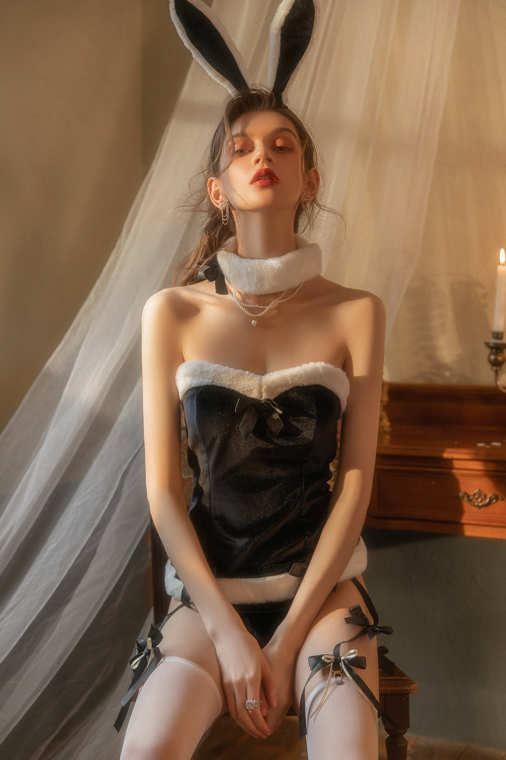 Lace Trimmed Satin Chemise with Asymmetrical Hem and Bow Detail