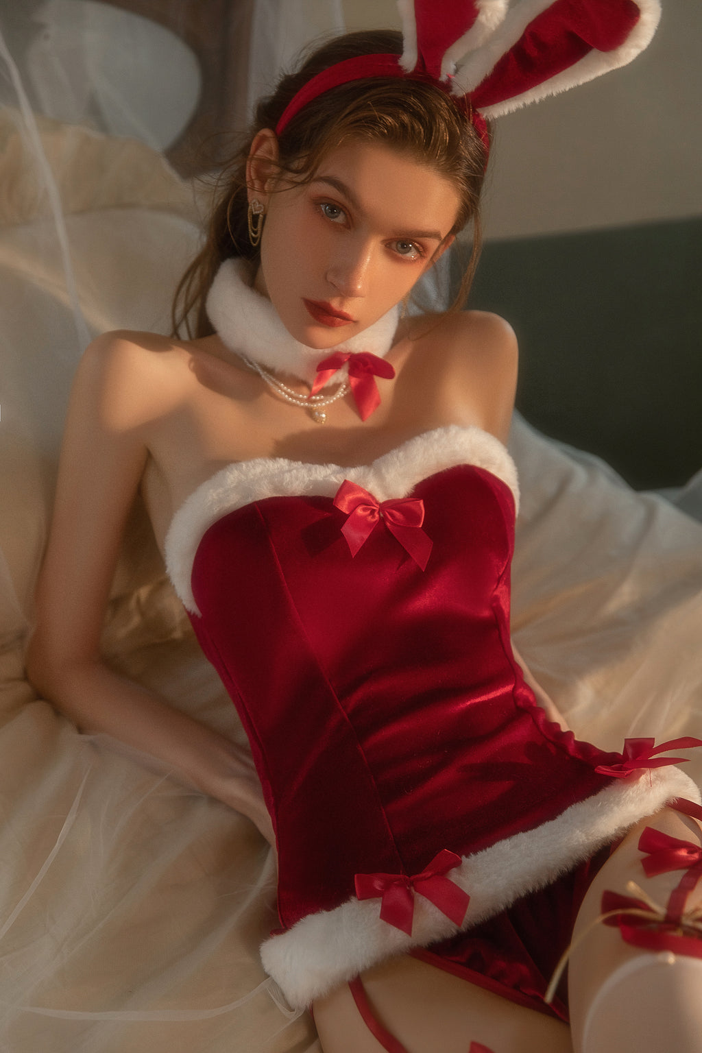 Lace Trimmed Satin Chemise with Asymmetrical Hem and Bow Detail