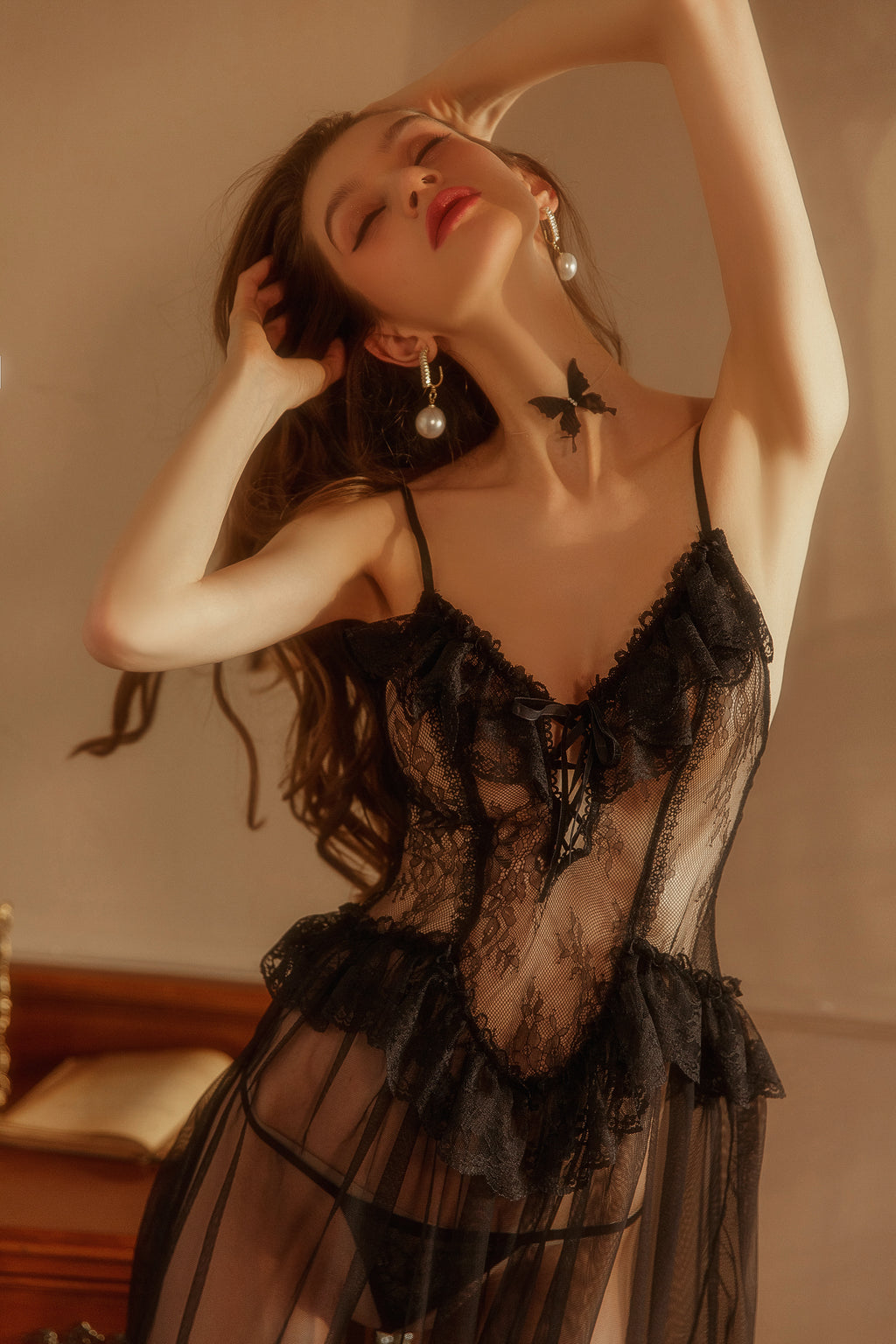 Powder Blue Lace Chemise                powder blue chemise, lace lingerie, deep V neck, asymmetrical hem, elegant & flirty