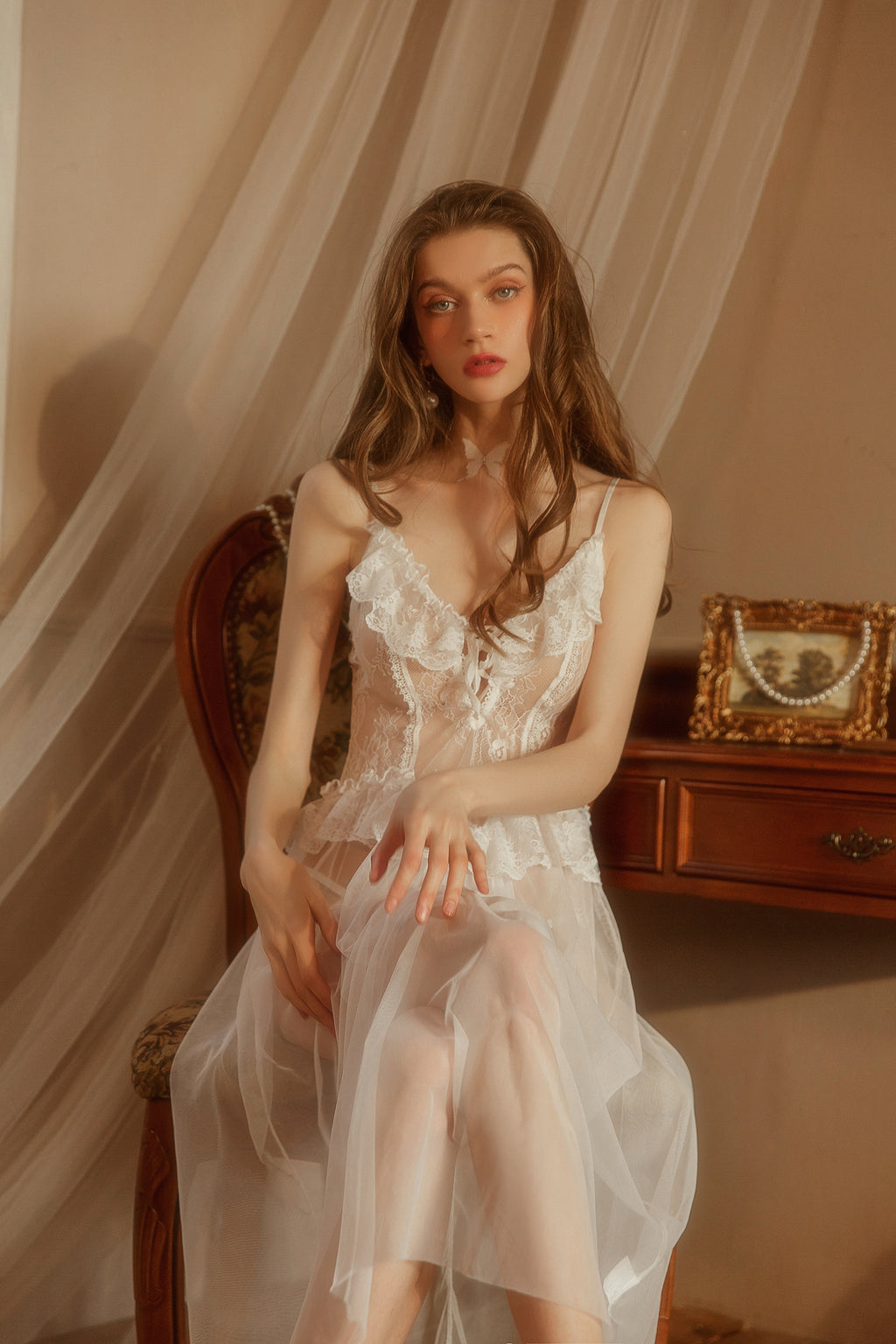 Powder Blue Lace Chemise                powder blue chemise, lace lingerie, deep V neck, asymmetrical hem, elegant & flirty